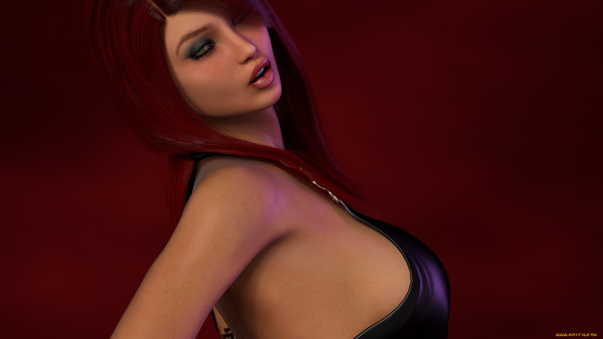 3д, графика, люди, , people, рыжая, фон, взгляд, девушка