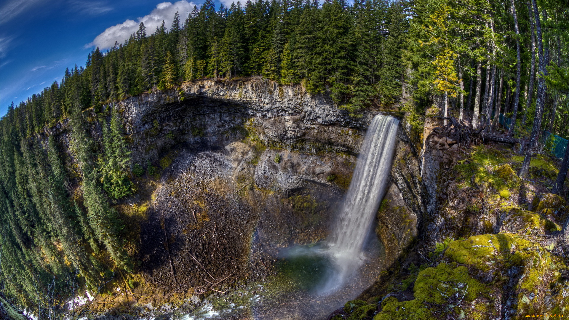 природа, водопады, лес, пейзаж, водопад