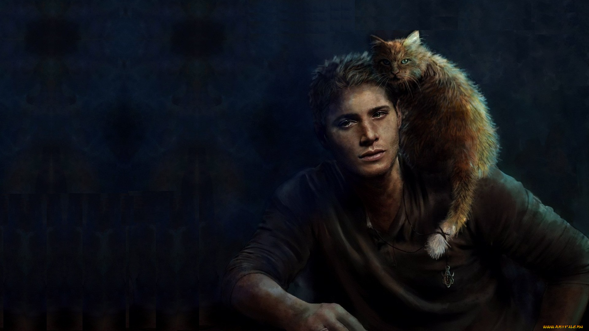 рисованное, люди, дженсен, эклз, dean, winchester, cat, кот, supernatural, дин, винчестер, сверхъестественное