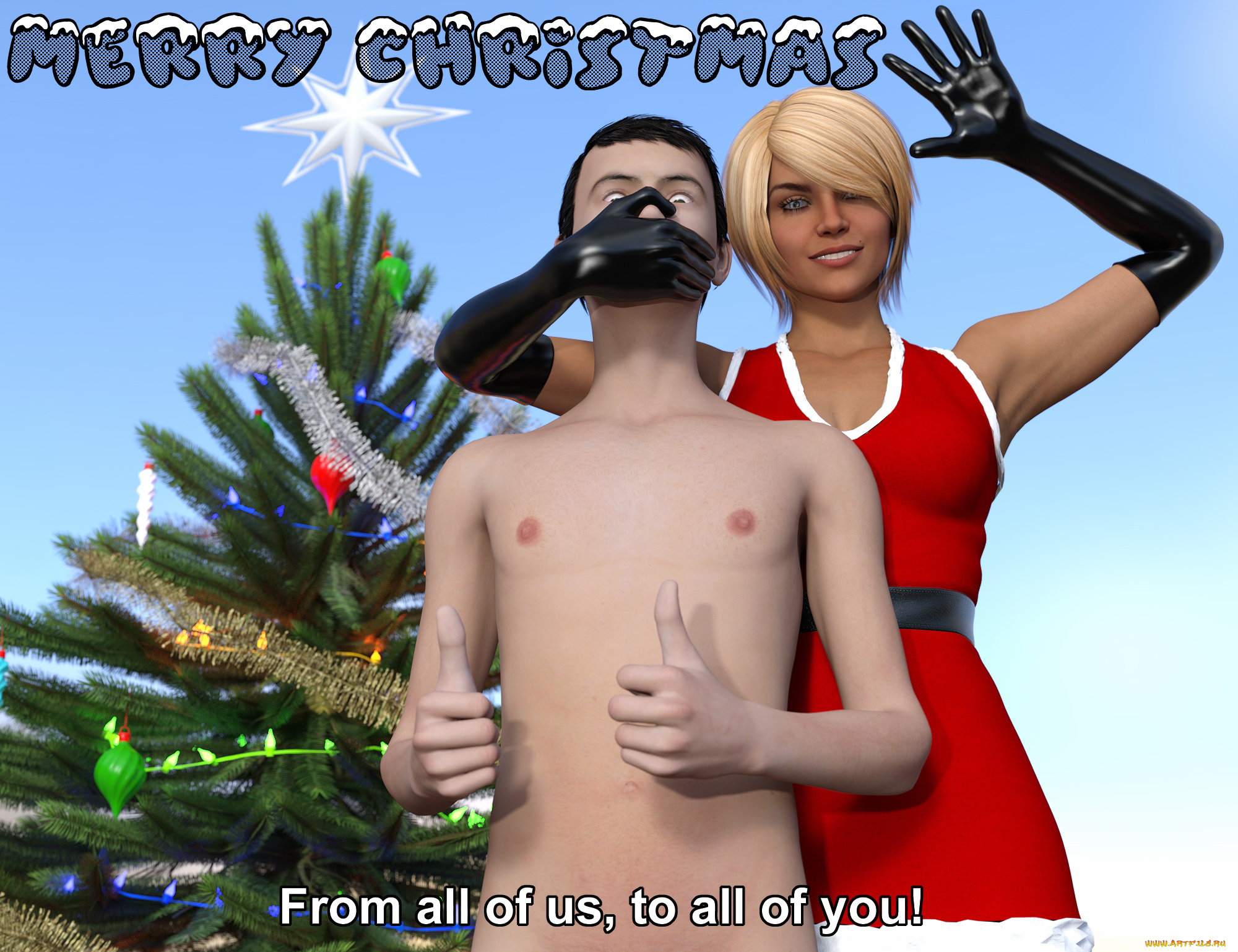 3д, графика, праздники, , holidays, девушка, мужчина, праздник, ёлка