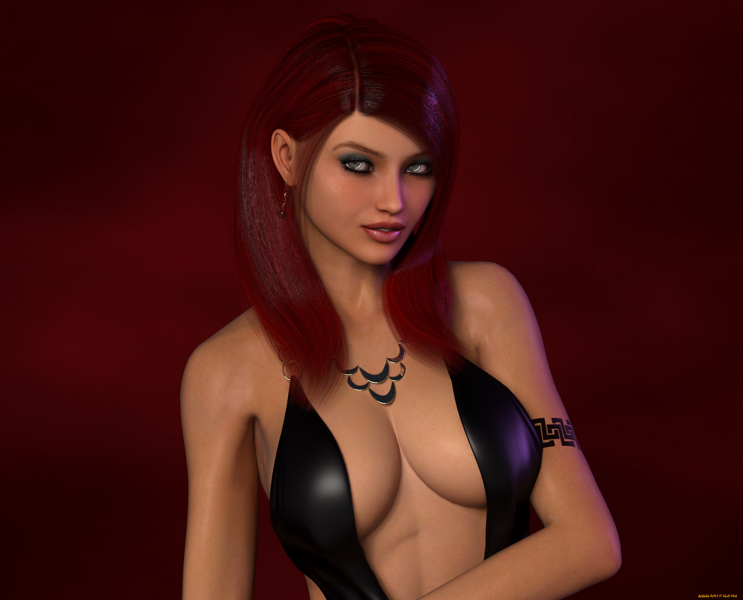 3д, графика, люди, , people, девушка, рыжая, фон, взгляд