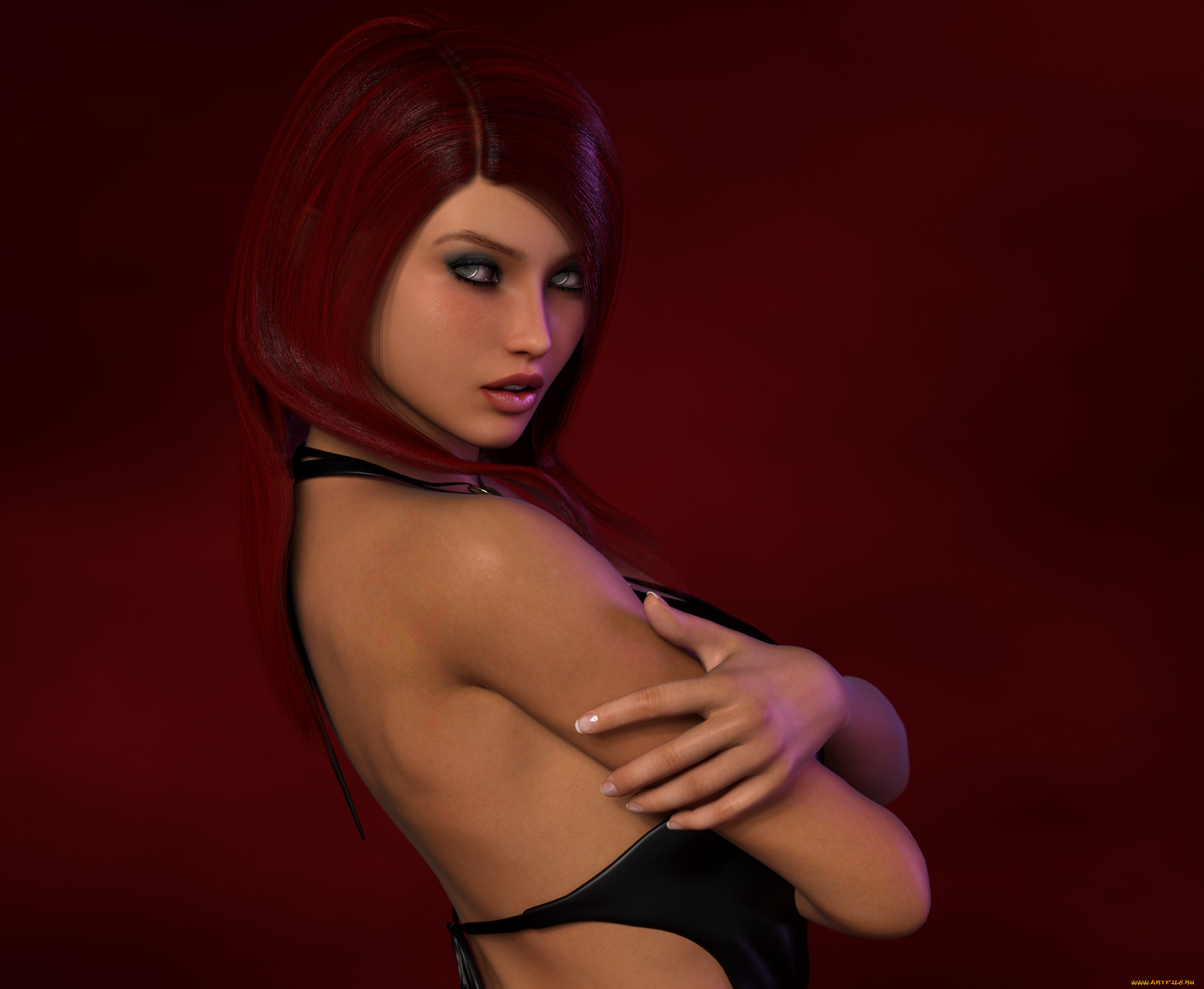 3д, графика, люди, , people, рыжая, фон, взгляд, девушка