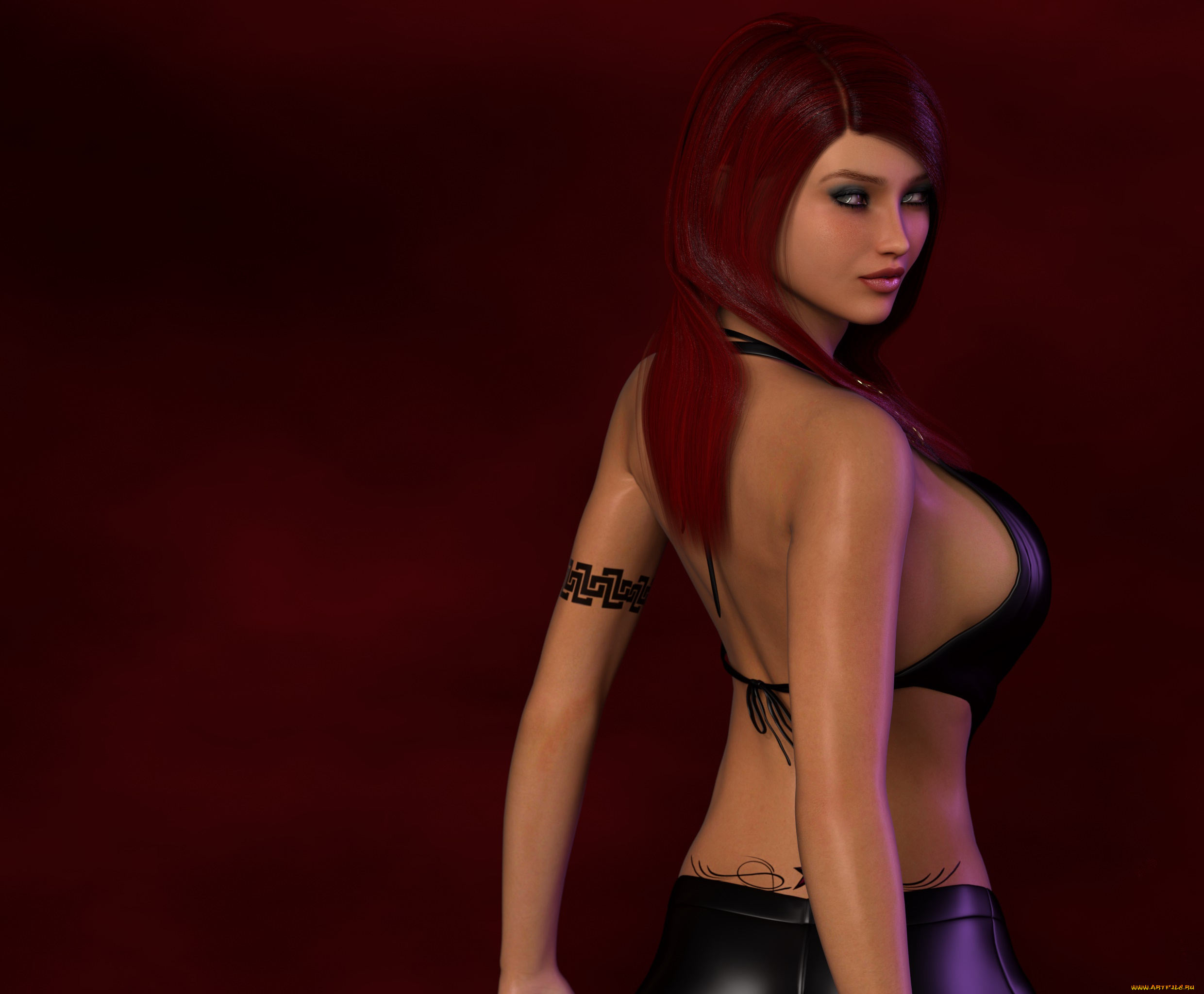 3д, графика, люди, , people, взгляд, девушка, фон, рыжая