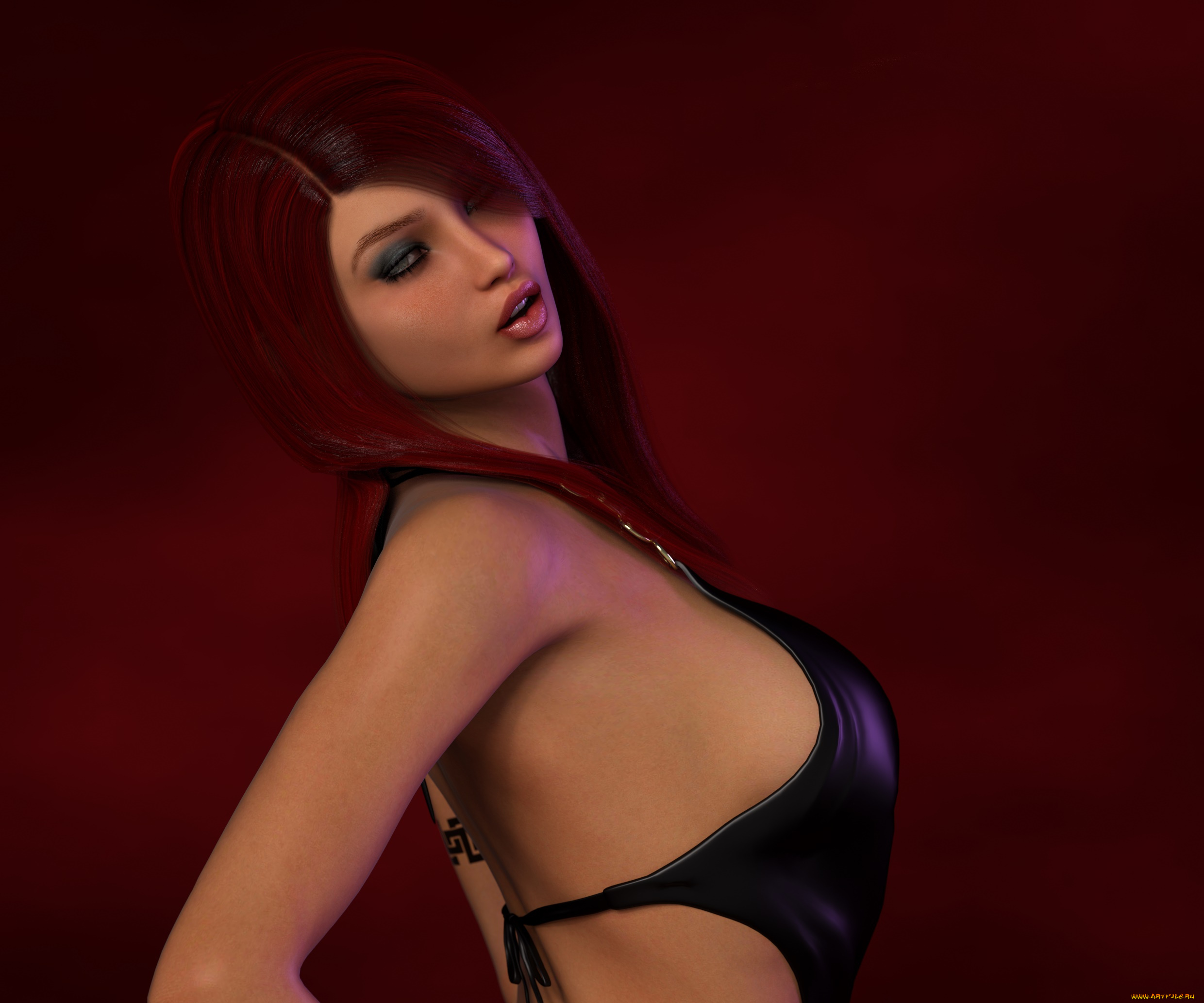 3д, графика, люди, , people, рыжая, фон, взгляд, девушка