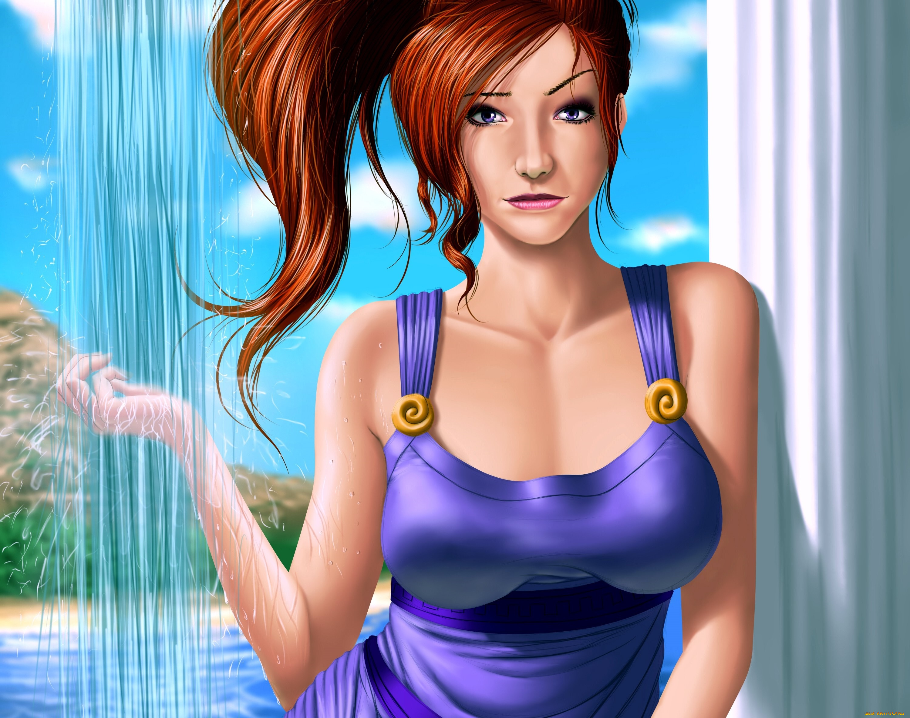 векторная, графика, девушки, , girls, девушка, взгляд, фон, рыжая