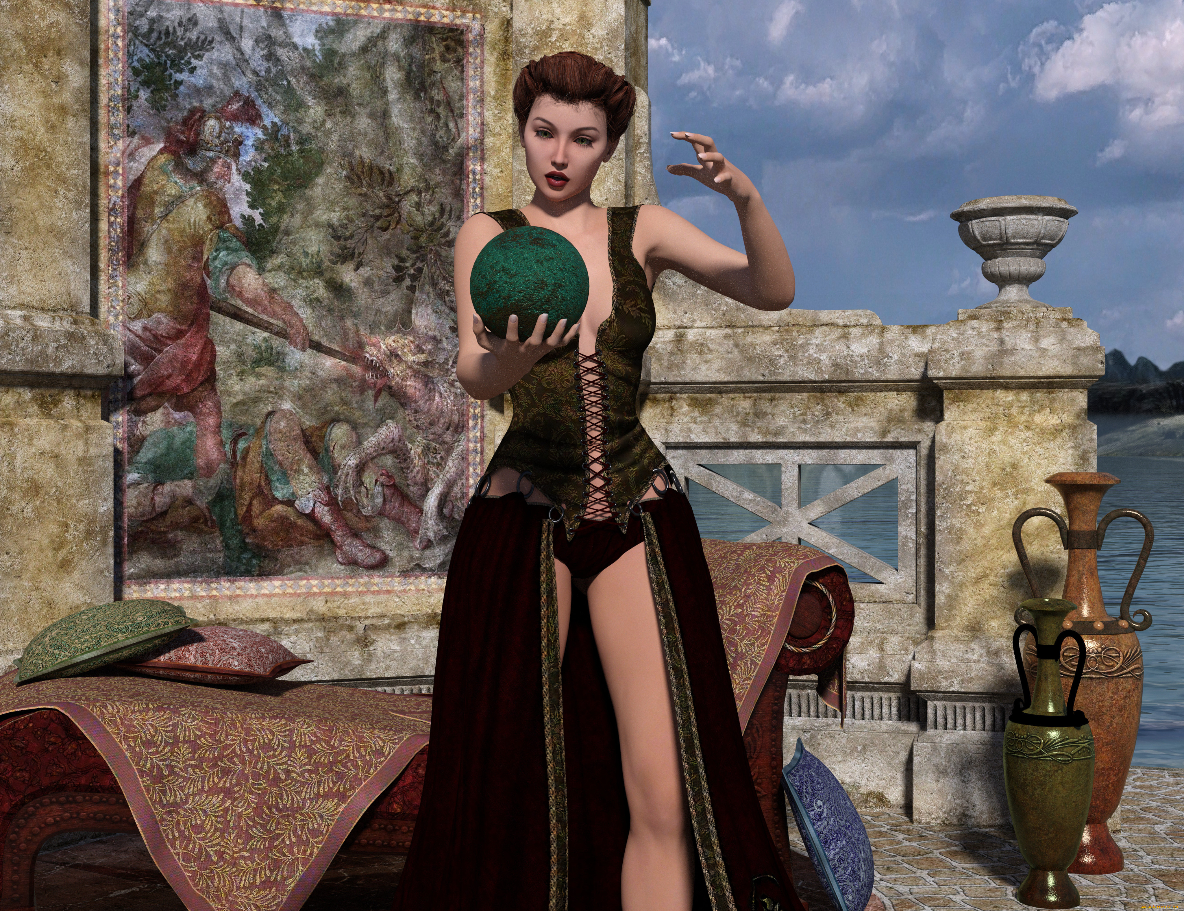 3д, графика, люди, , people, фон, шар, взгляд, девушка