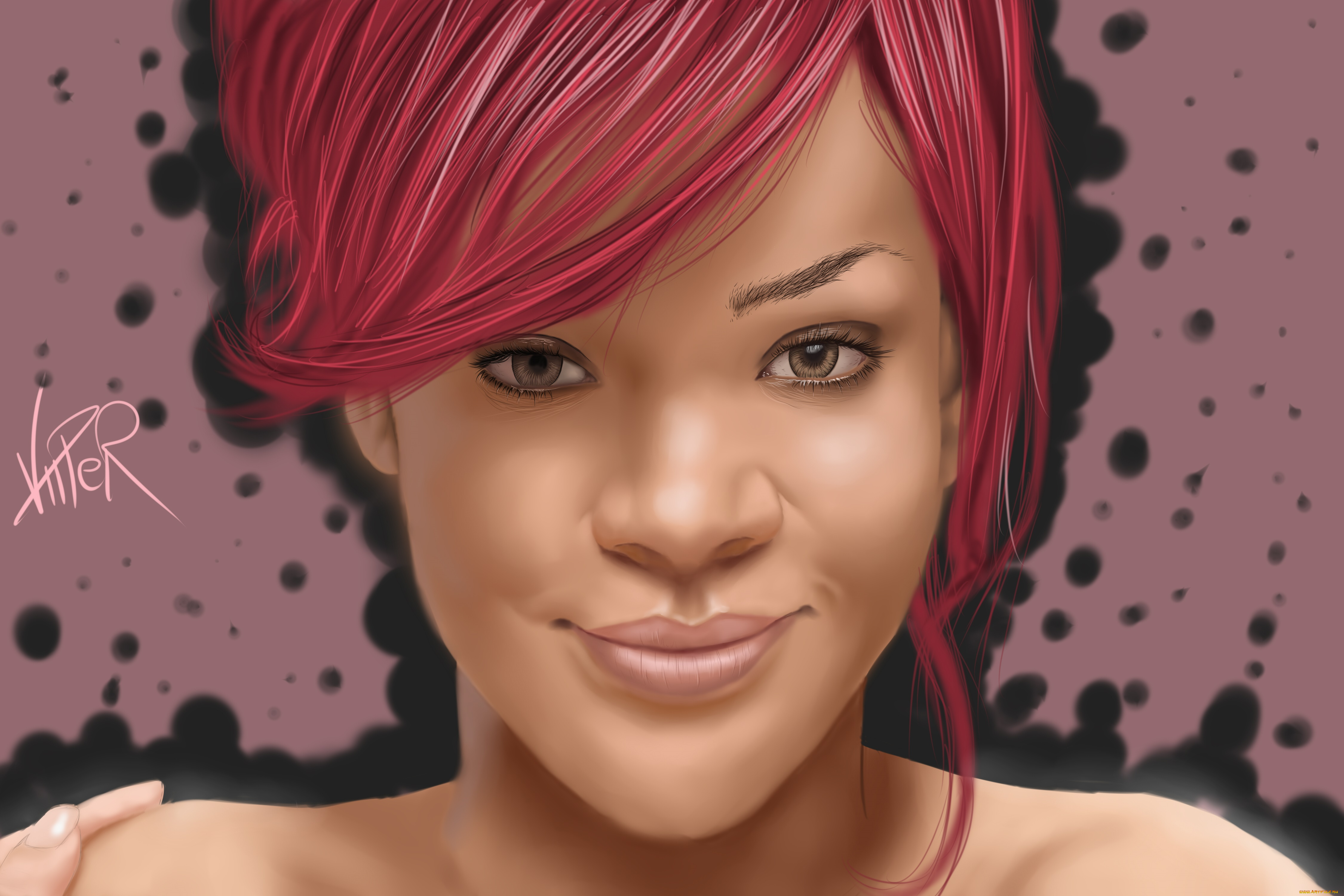 рисованное, люди, девушка, взгляд, фон, улыбка