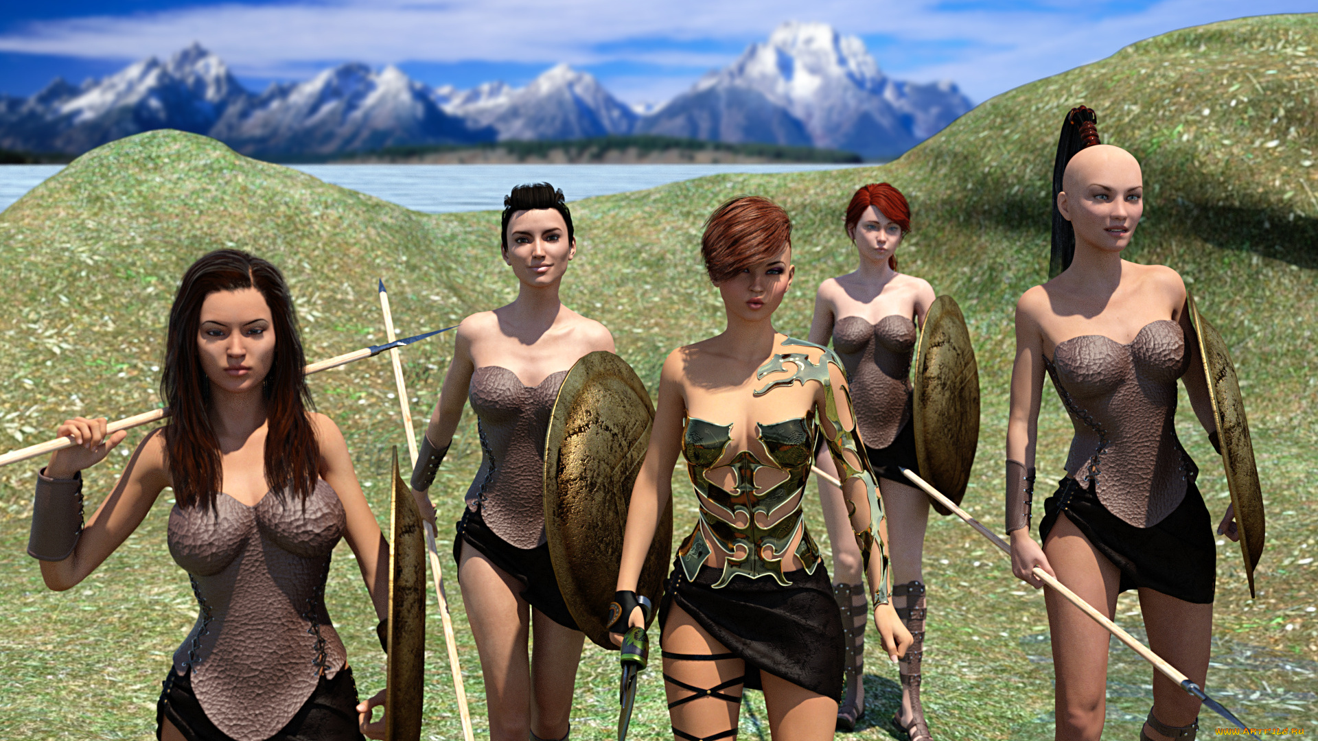 3д, графика, фантазия, , fantasy, девушки, взгляд, фон, оружие