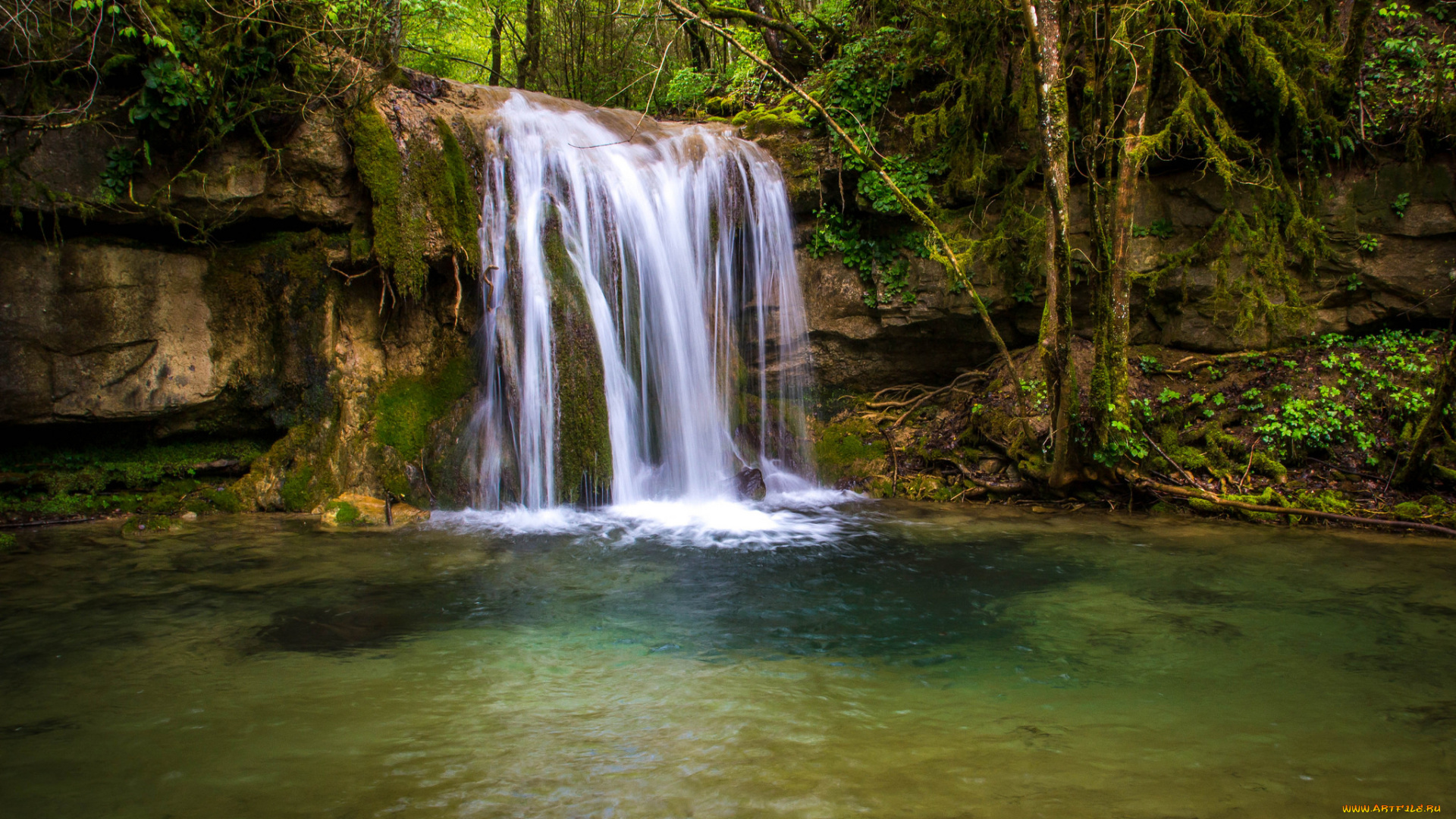 природа, водопады, лес, река, водопад