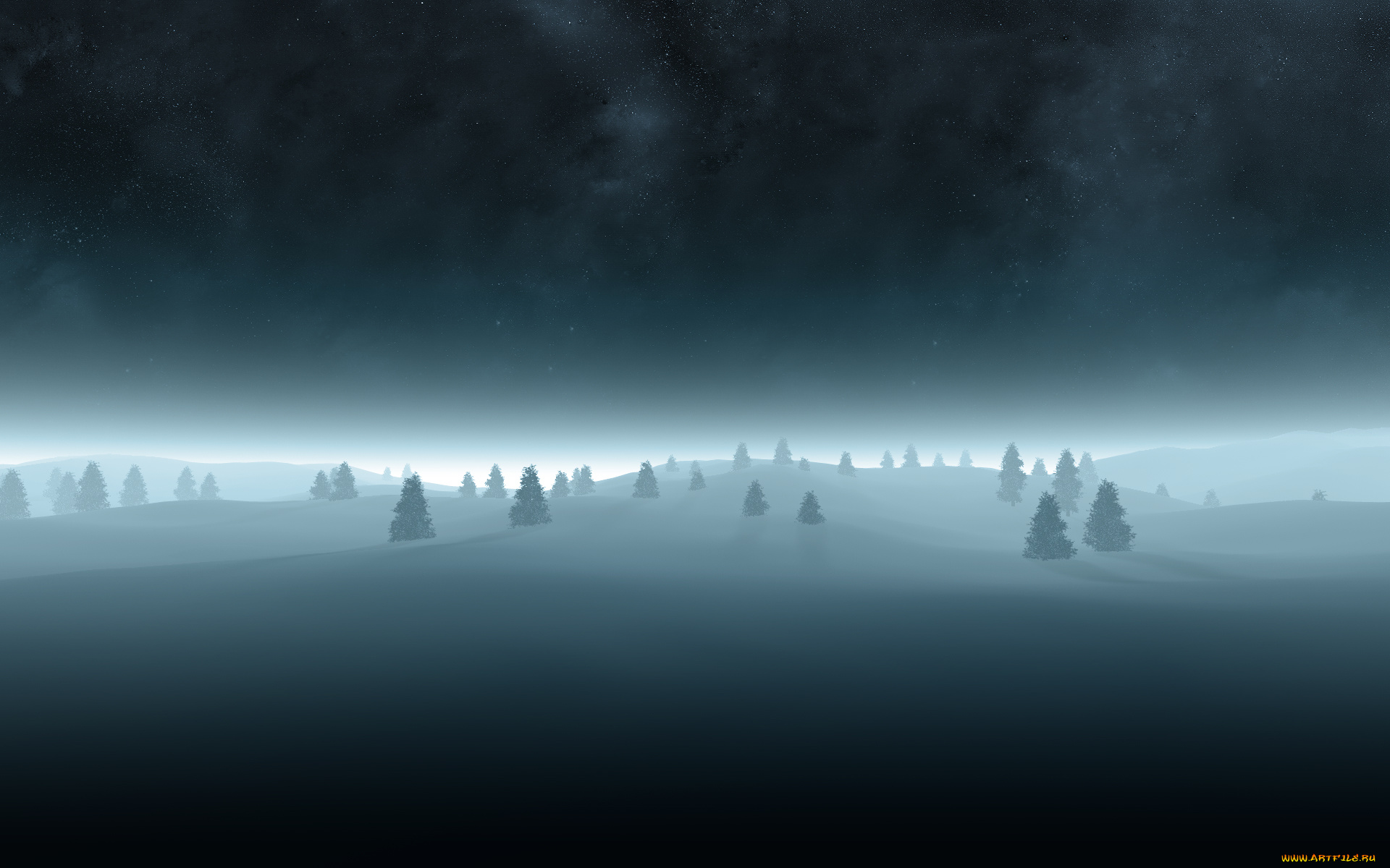 3д, графика, природа, , nature, снег, деревья