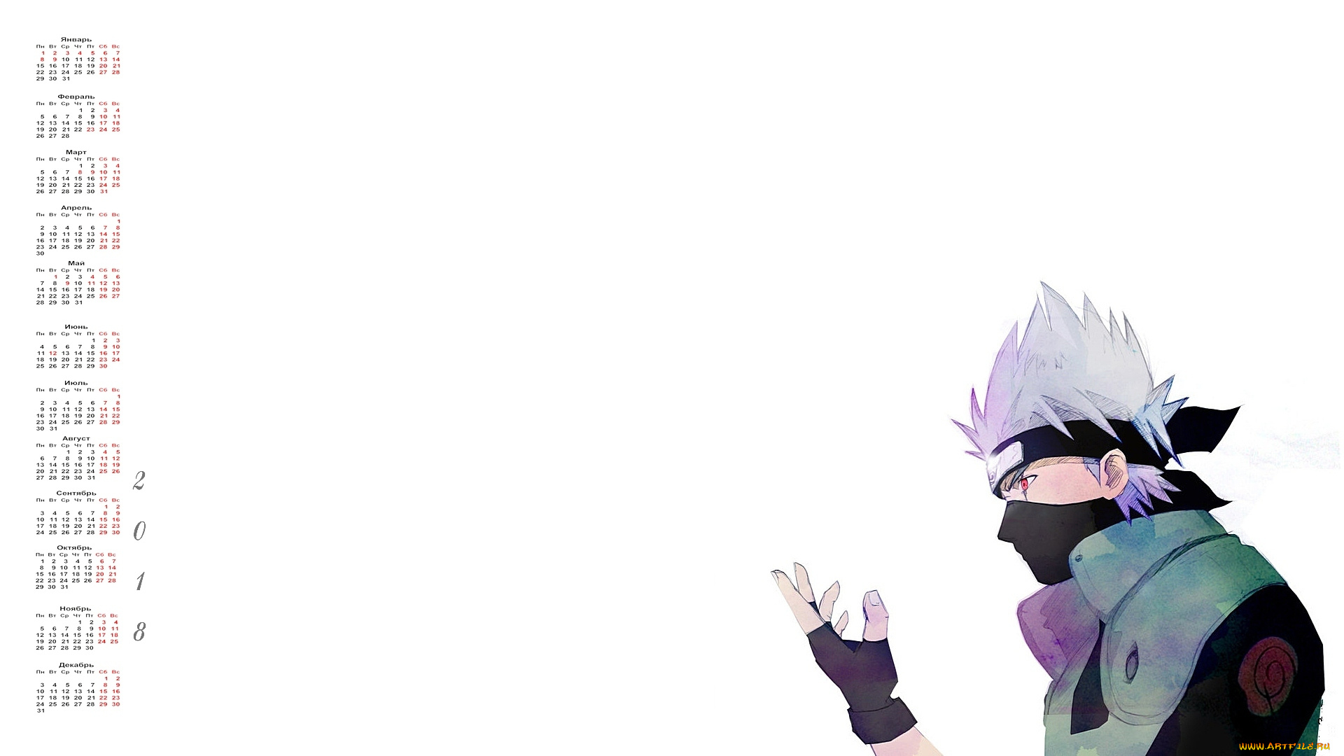 календари, аниме, 2018, парень, взгляд