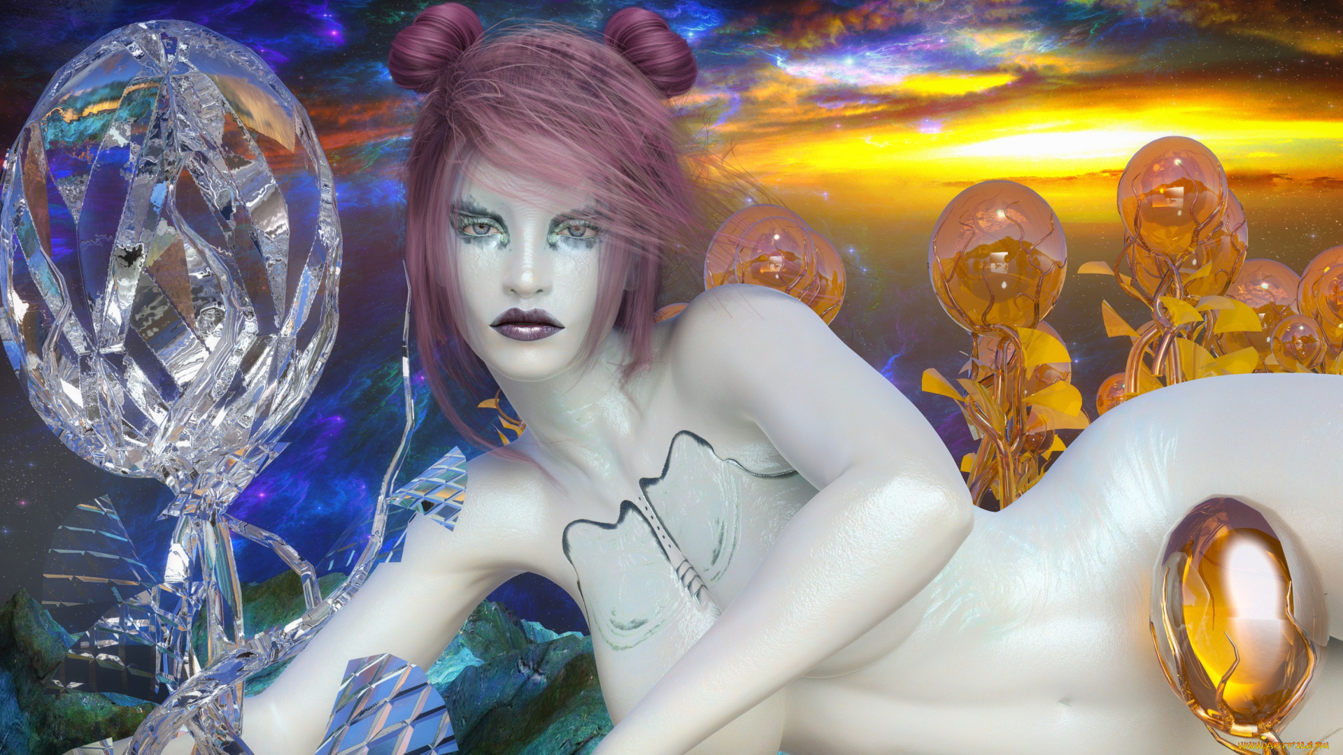 3д, графика, фантазия, , fantasy, фон, взгляд, девушка
