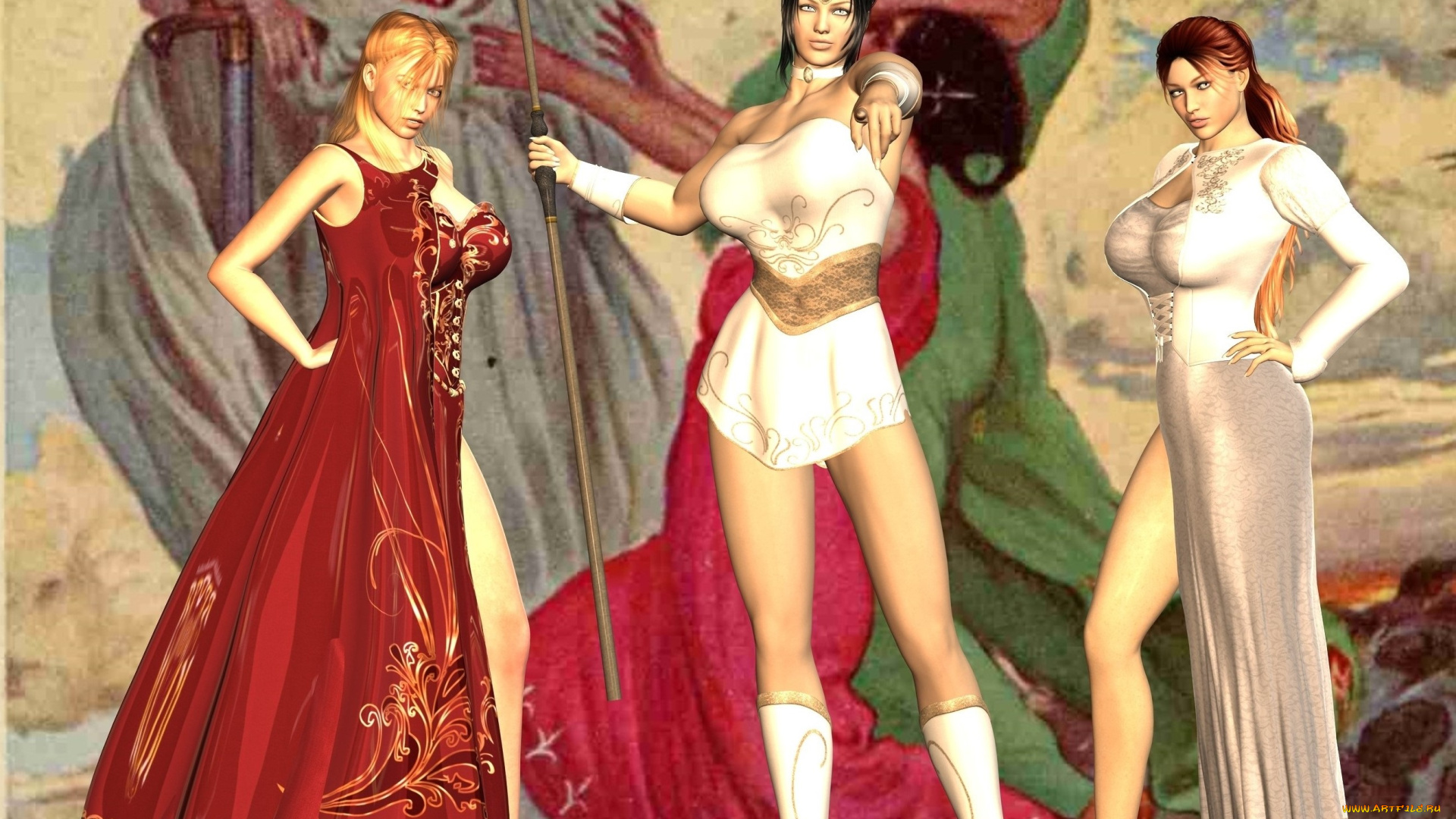 3д, графика, фантазия, , fantasy, фон, взгляд, девушки