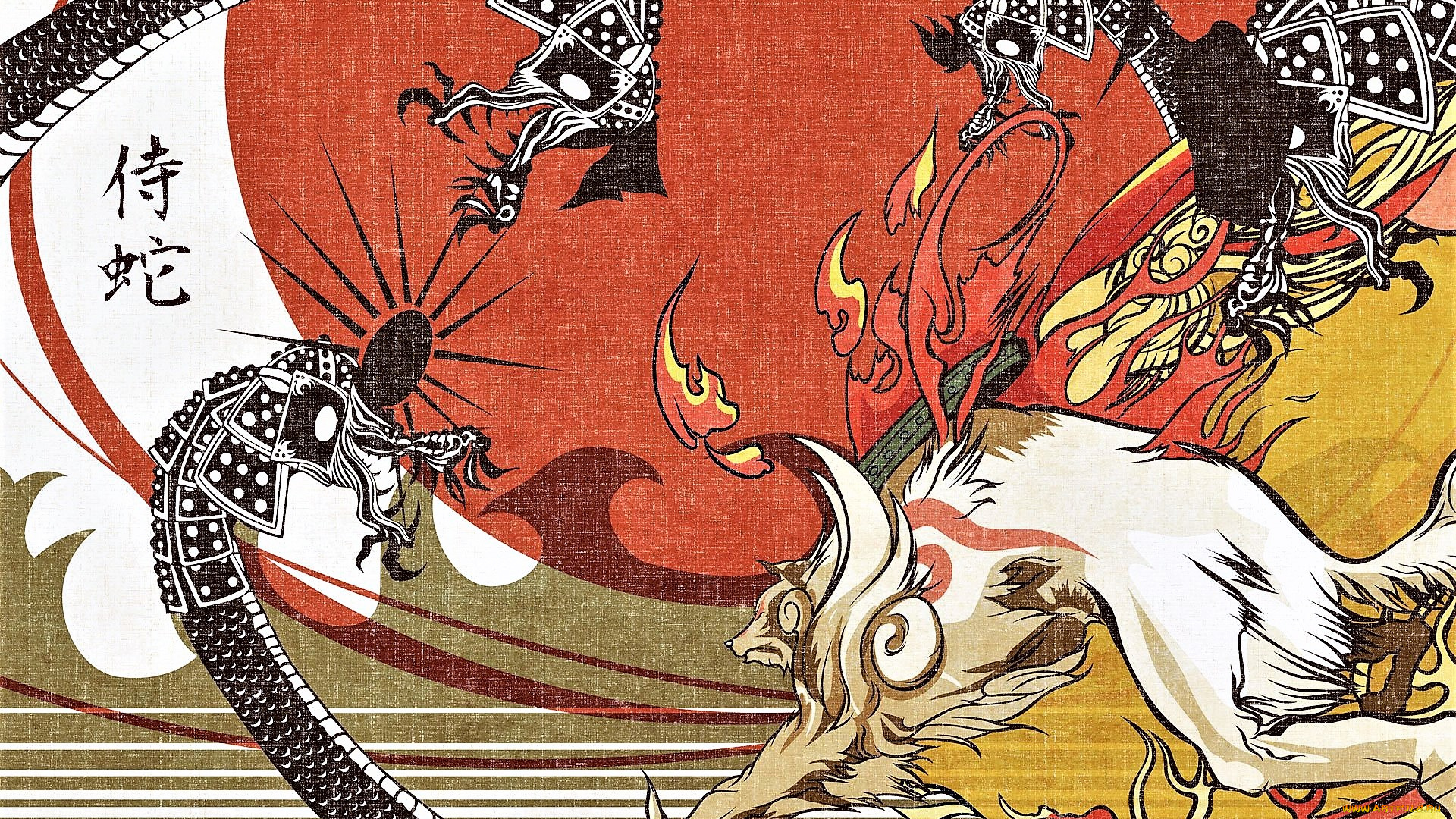 аниме, животные, , существа, лис, холст, стиль, драконы