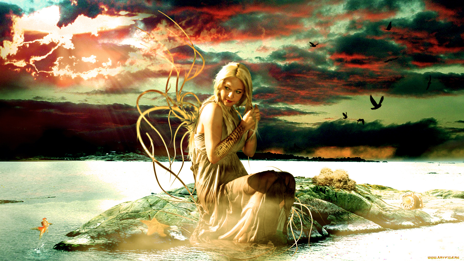 фэнтези, фотоарт, фон, взгляд, девушка