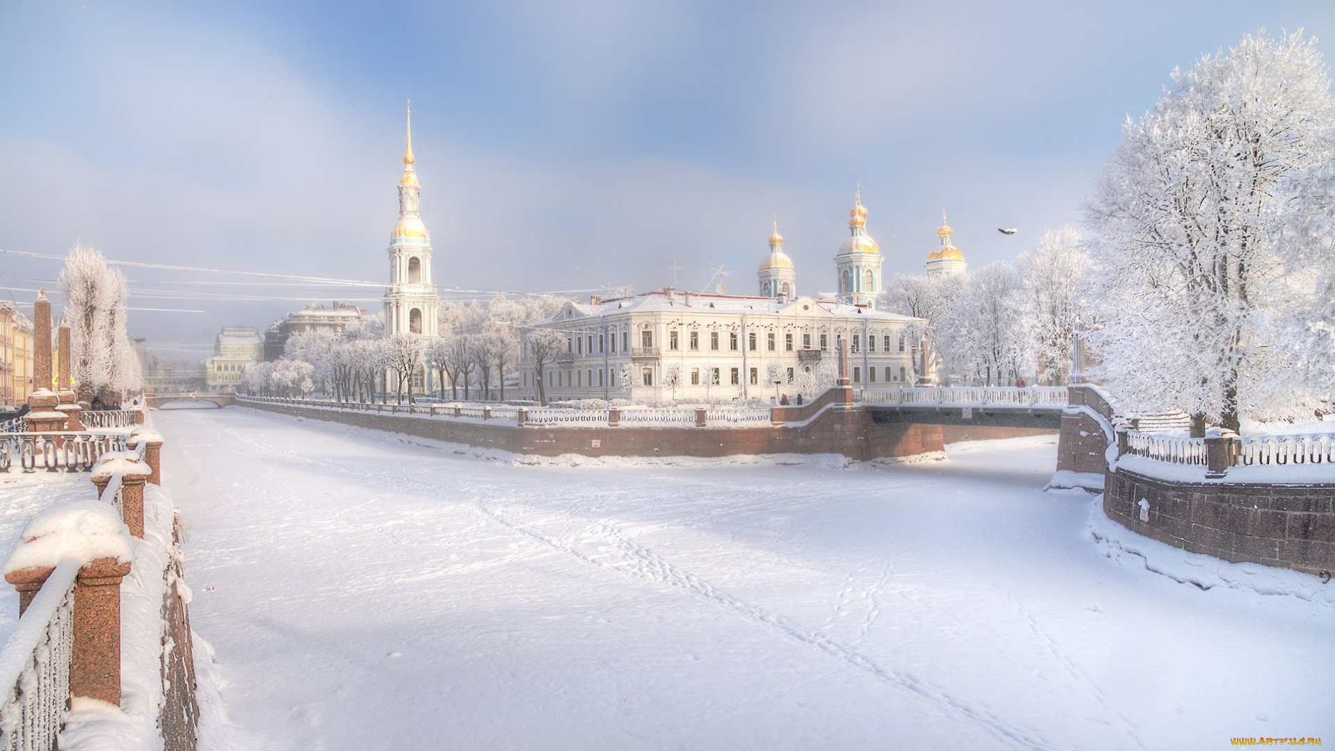 города, -, православные, церкви, , монастыри, зима, церковь, город, мост, снег