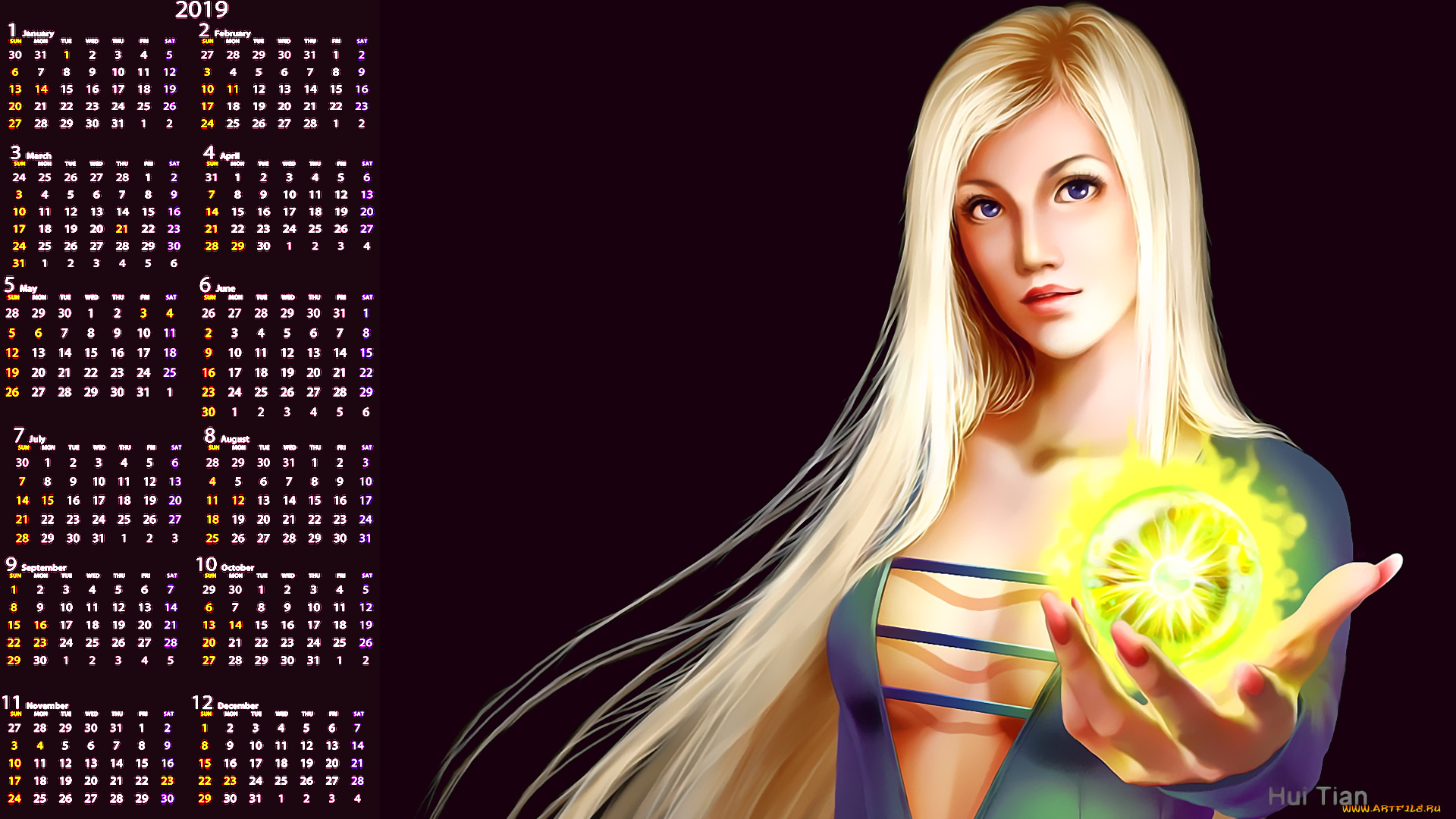 календари, фэнтези, блондинка, девушка