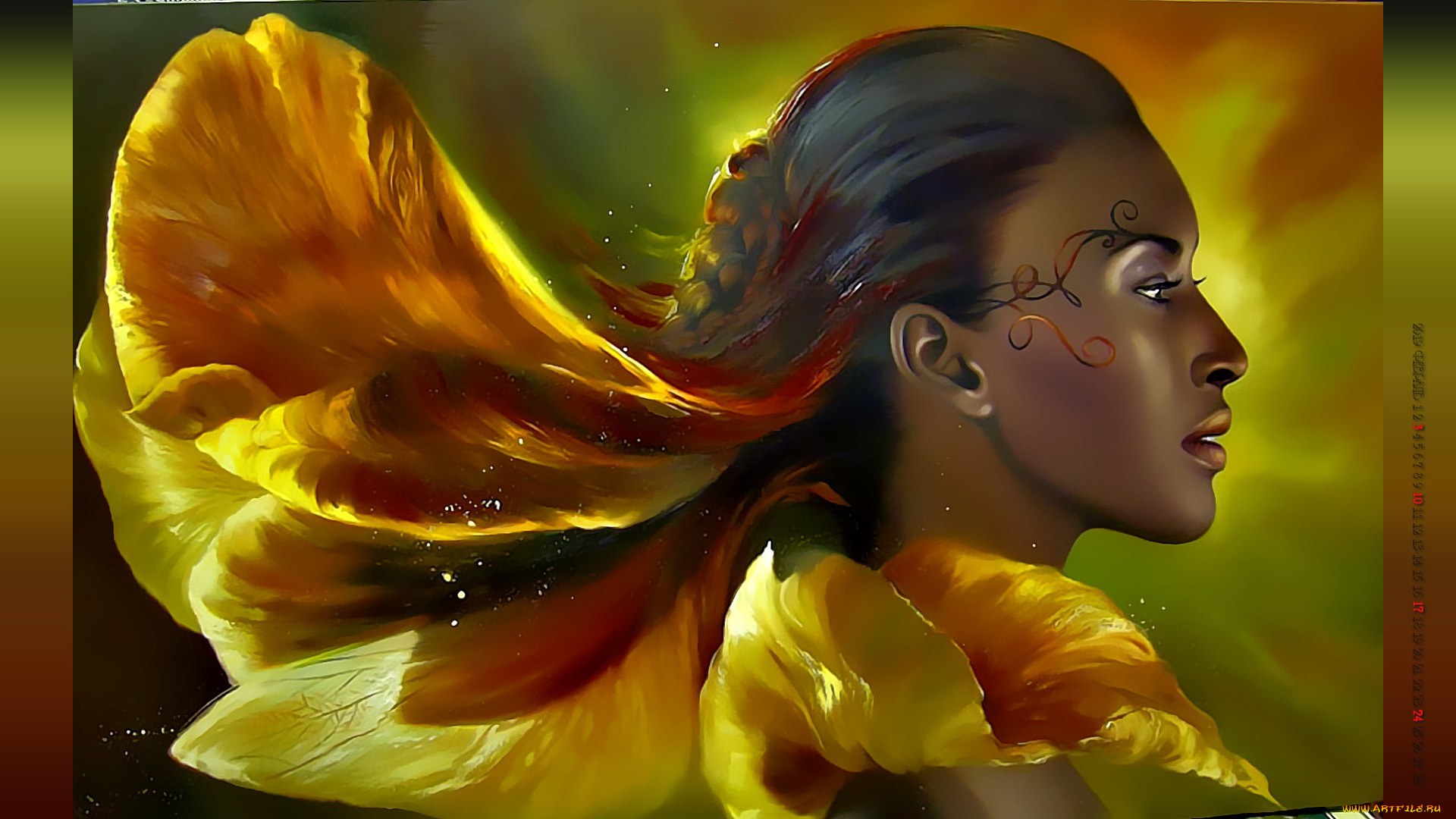 календари, фэнтези, девушка, лицо, татуаж