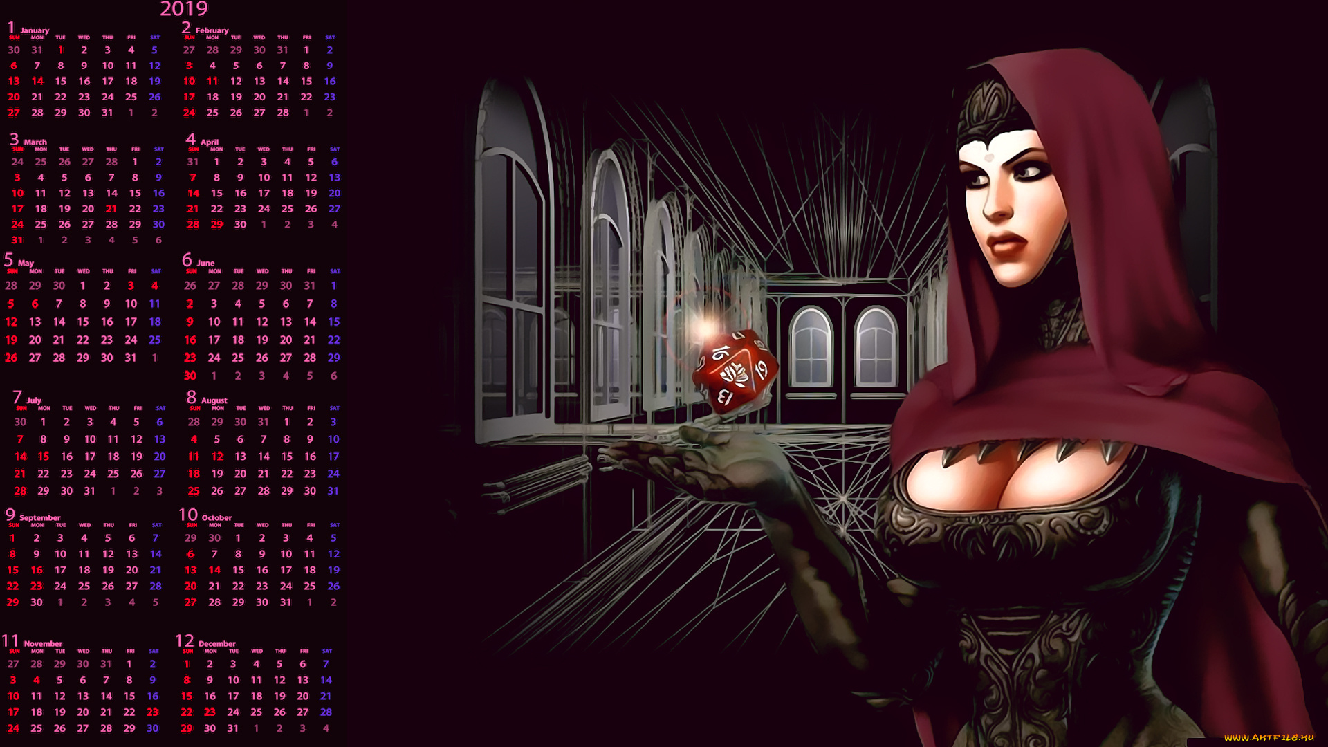 календари, фэнтези, женщина, помещение