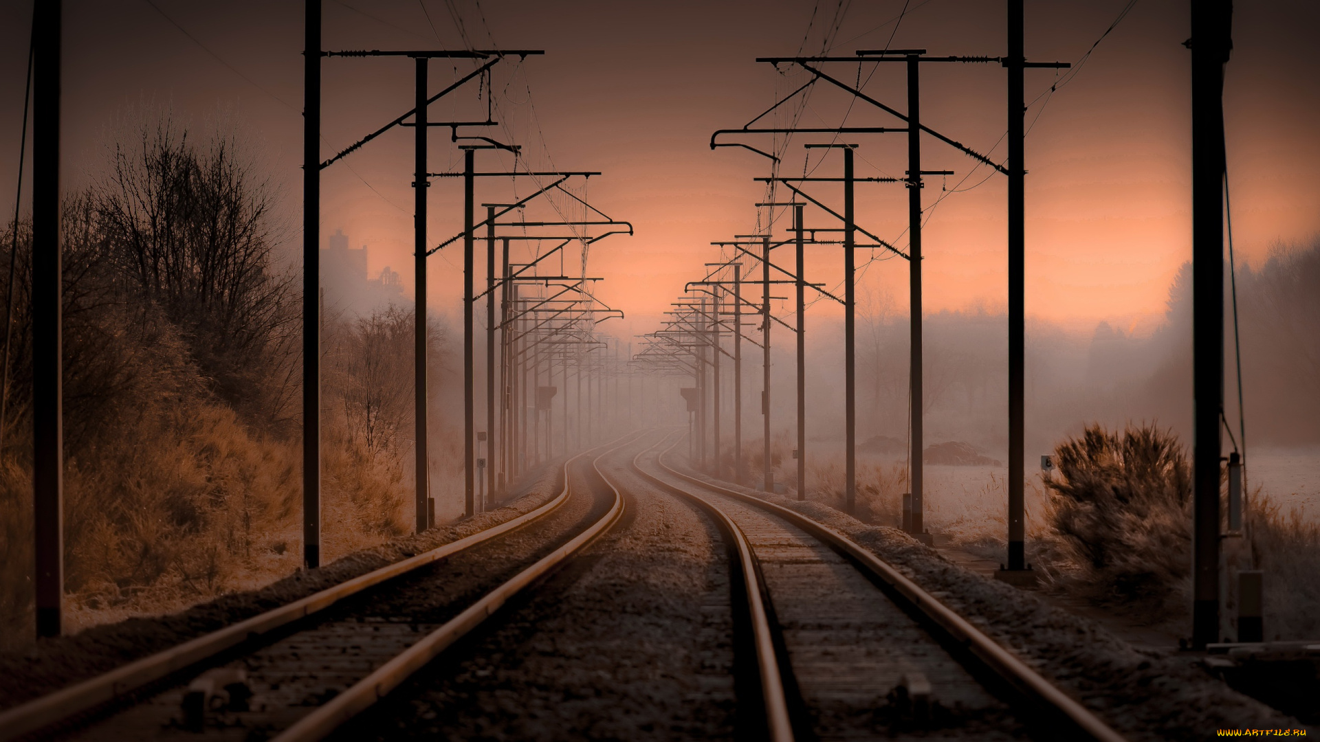 разное, транспортные, средства, и, магистрали, железная, дорога, туман, ночь