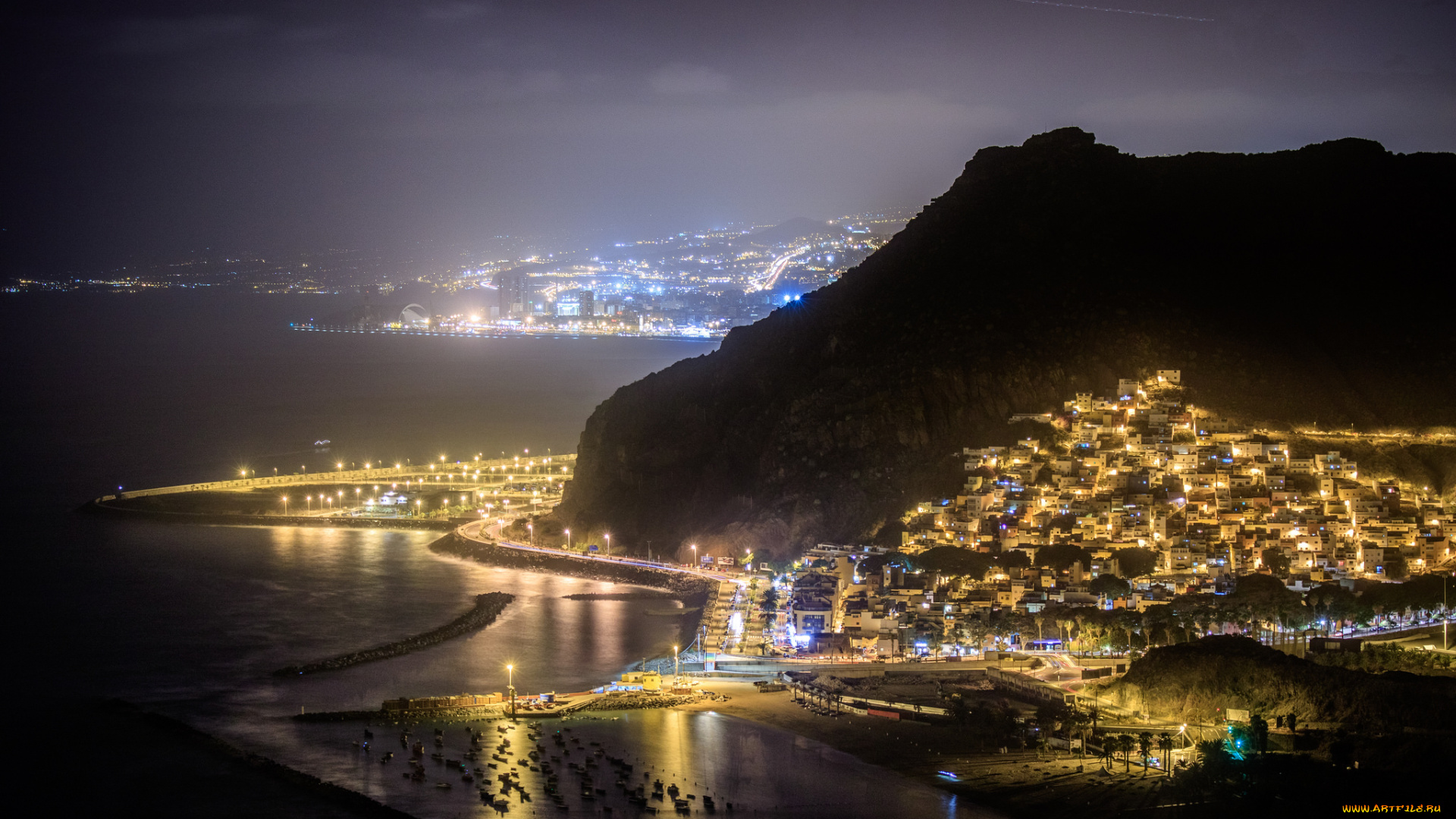 tenerife, города, -, огни, ночного, города, простор