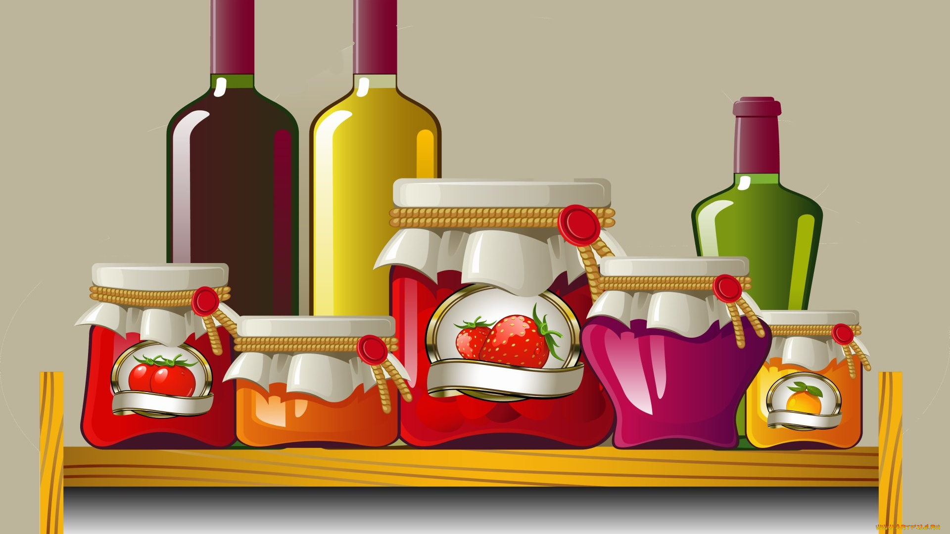 векторная, графика, еда, , food, бутылки, банки, варенье