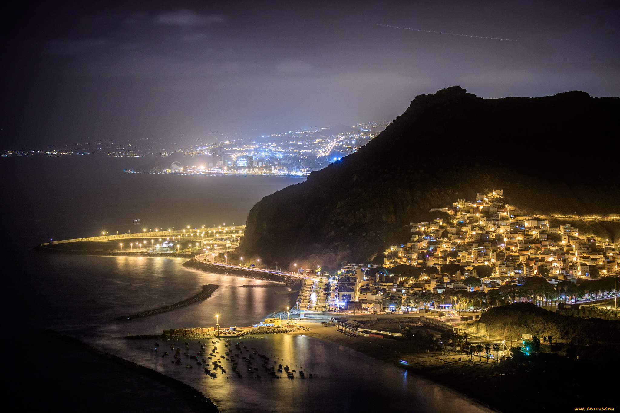 tenerife, города, -, огни, ночного, города, простор