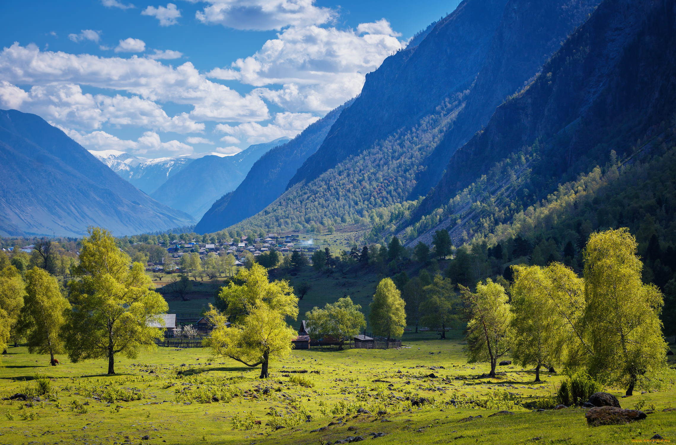 природа, горы, деревья, простор, деревня, лес, пейзажи, ущелье