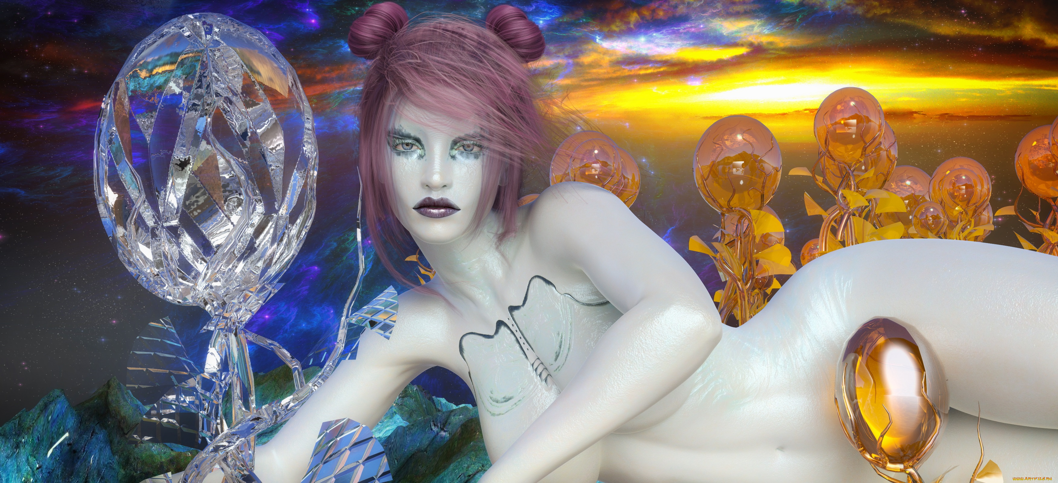 3д, графика, фантазия, , fantasy, фон, взгляд, девушка