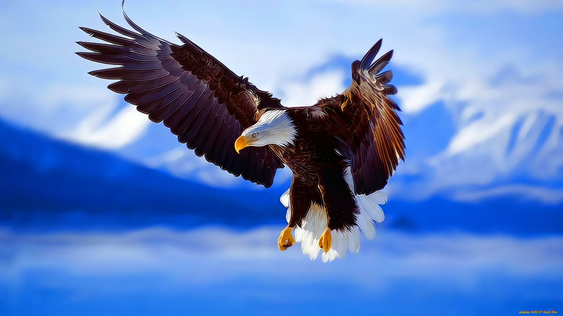 разное, компьютерный, дизайн, полет, орел, фон