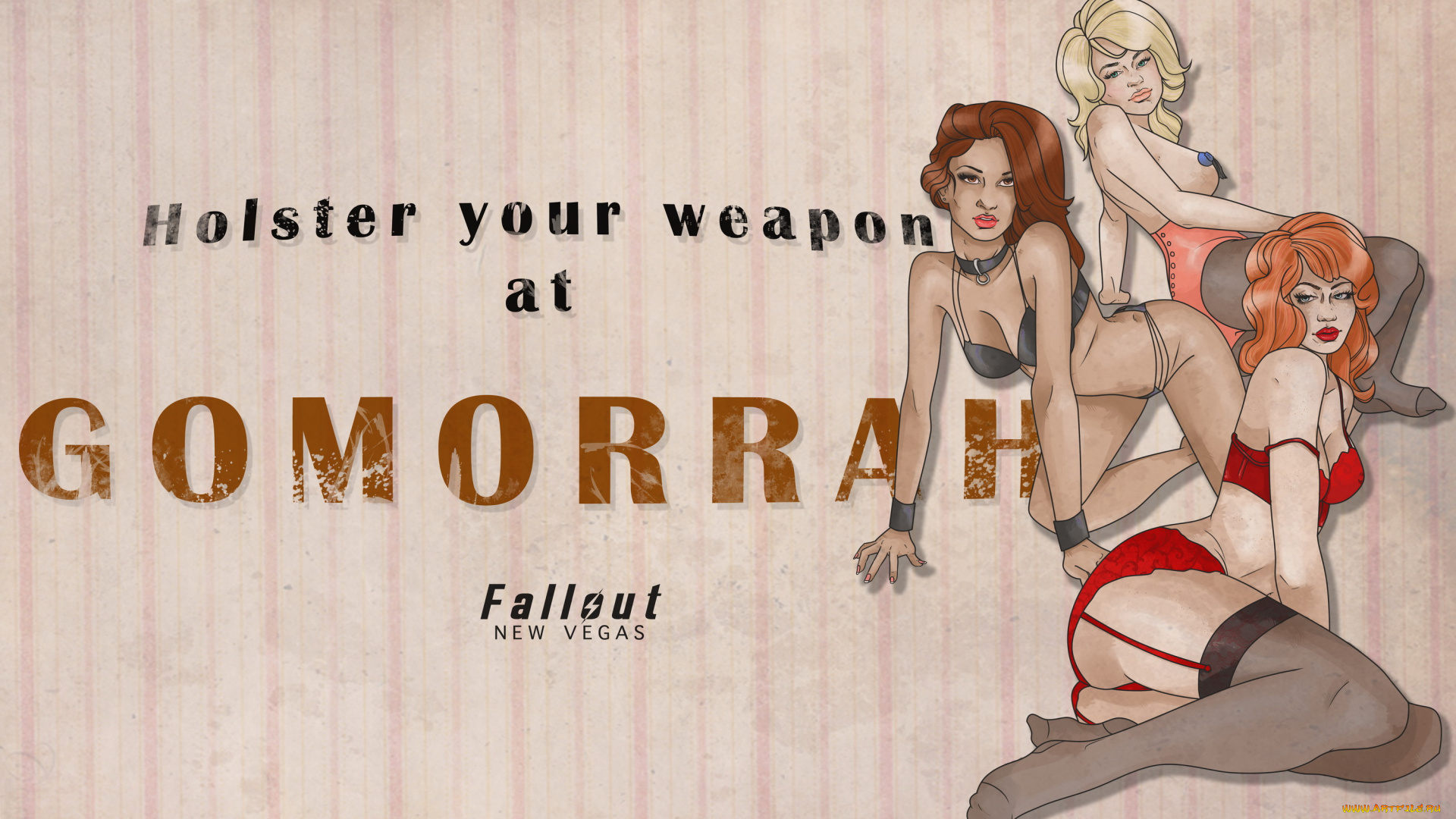 видео, игры, fallout, , new, vegas, бельё, взгляд, фон, девушки