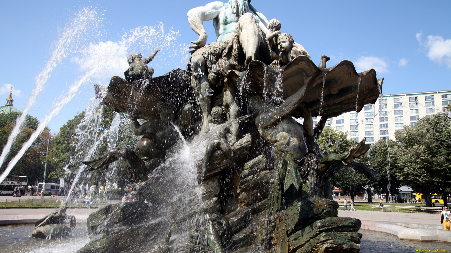 города, берлин, , германия, фонтан