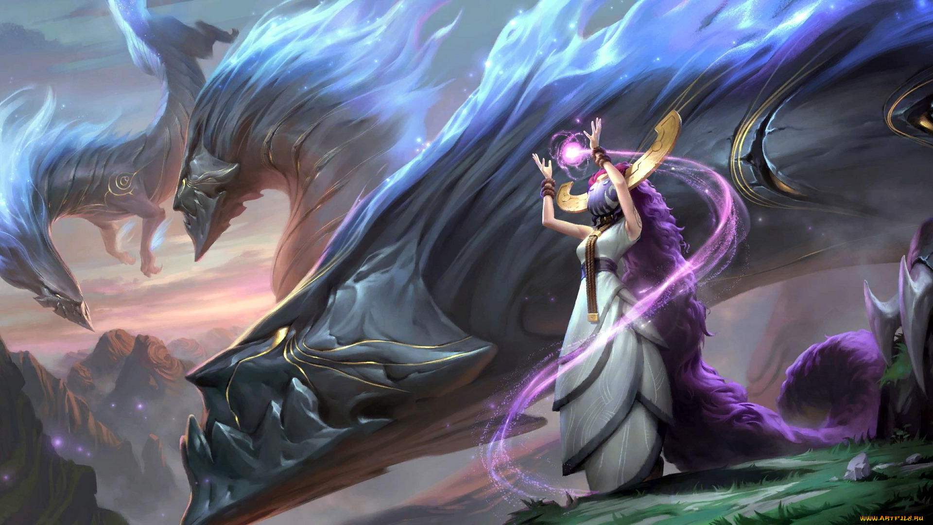 видео, игры, league, of, legends, , legends, of, runeterra, aurelion, sol, драконы, девушка