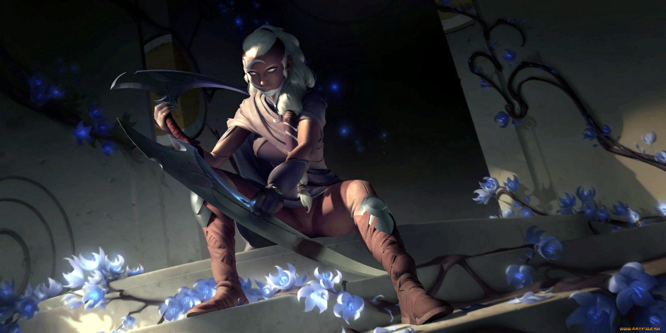 видео, игры, league, of, legends, , legends, of, runeterra, девушка, оружие, порог, здание, цветы