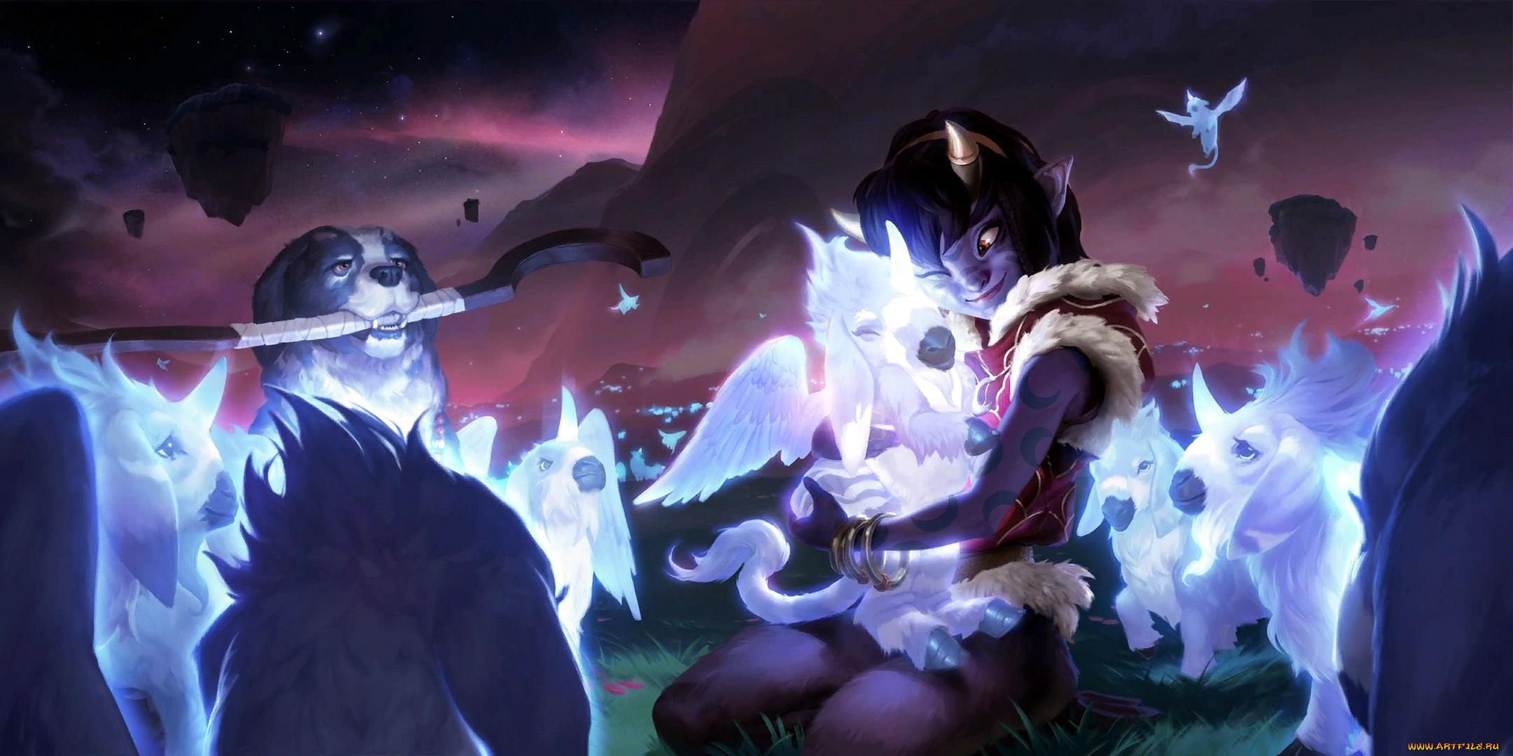 видео, игры, league, of, legends, , legends, of, runeterra, единороги, собака, девочка