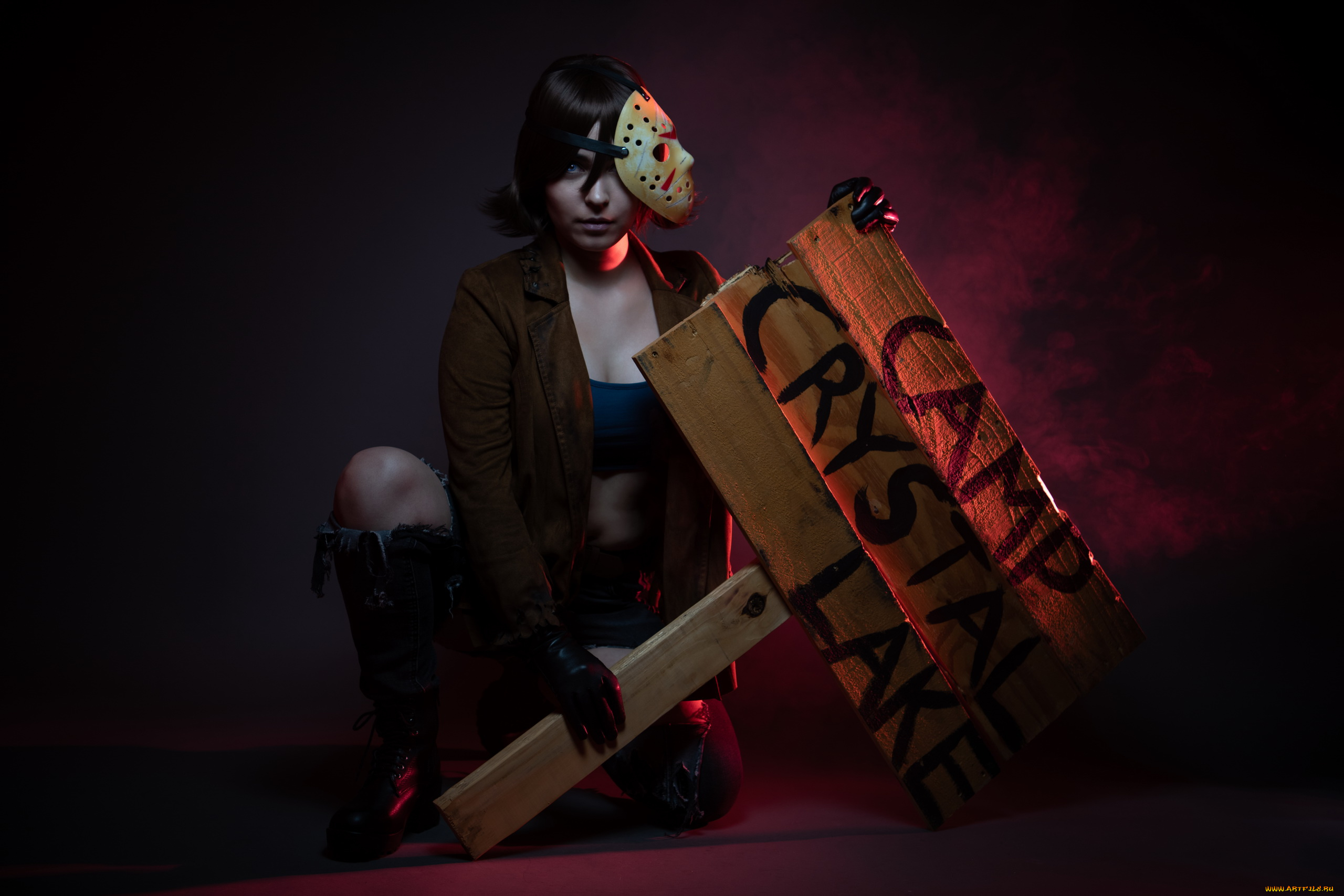 девушки, -, креатив, , косплей, девушка, фон, взгляд, маска, щит