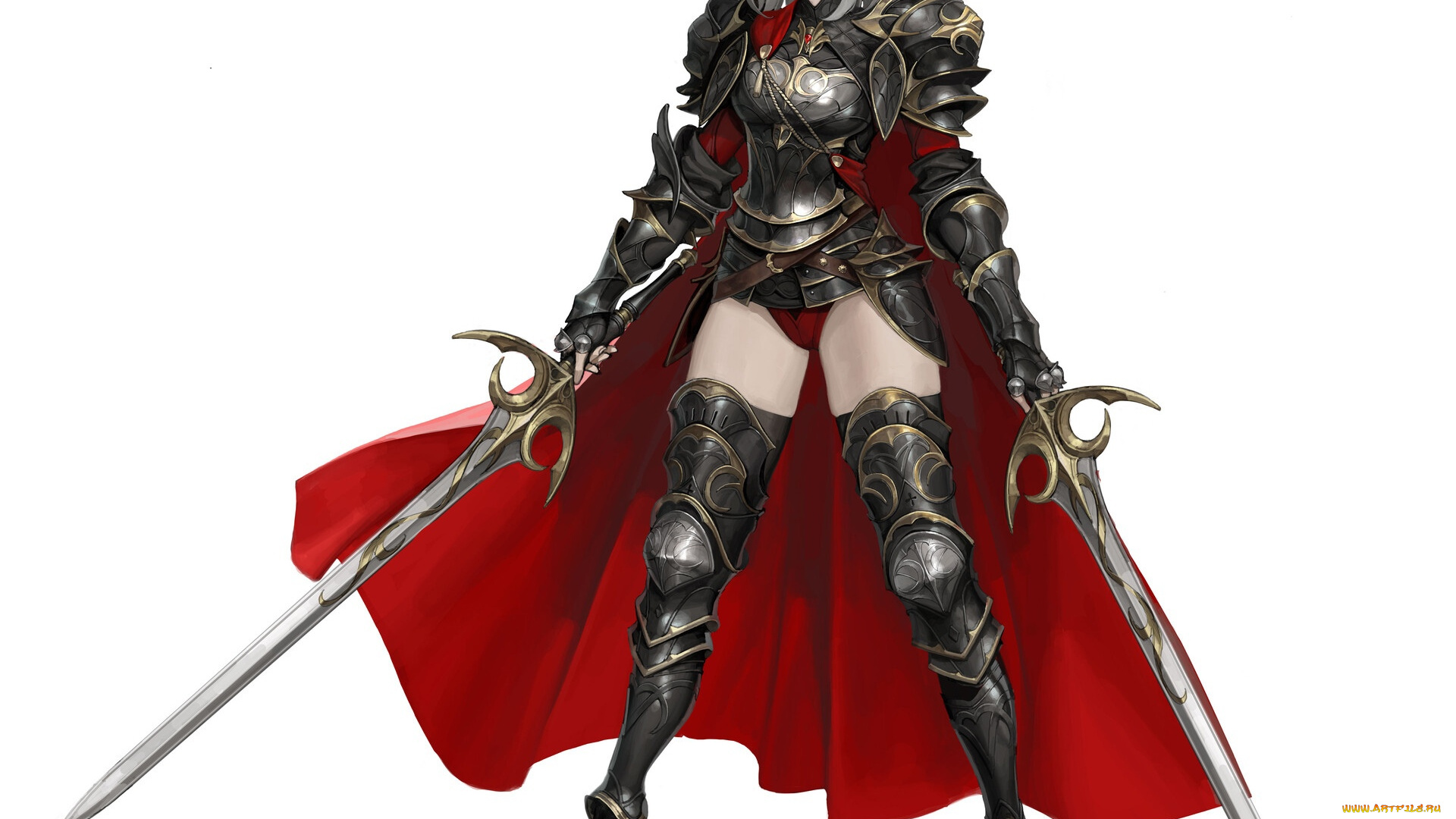 фэнтези, эльфы, девушка, эльф, мечи, плащ