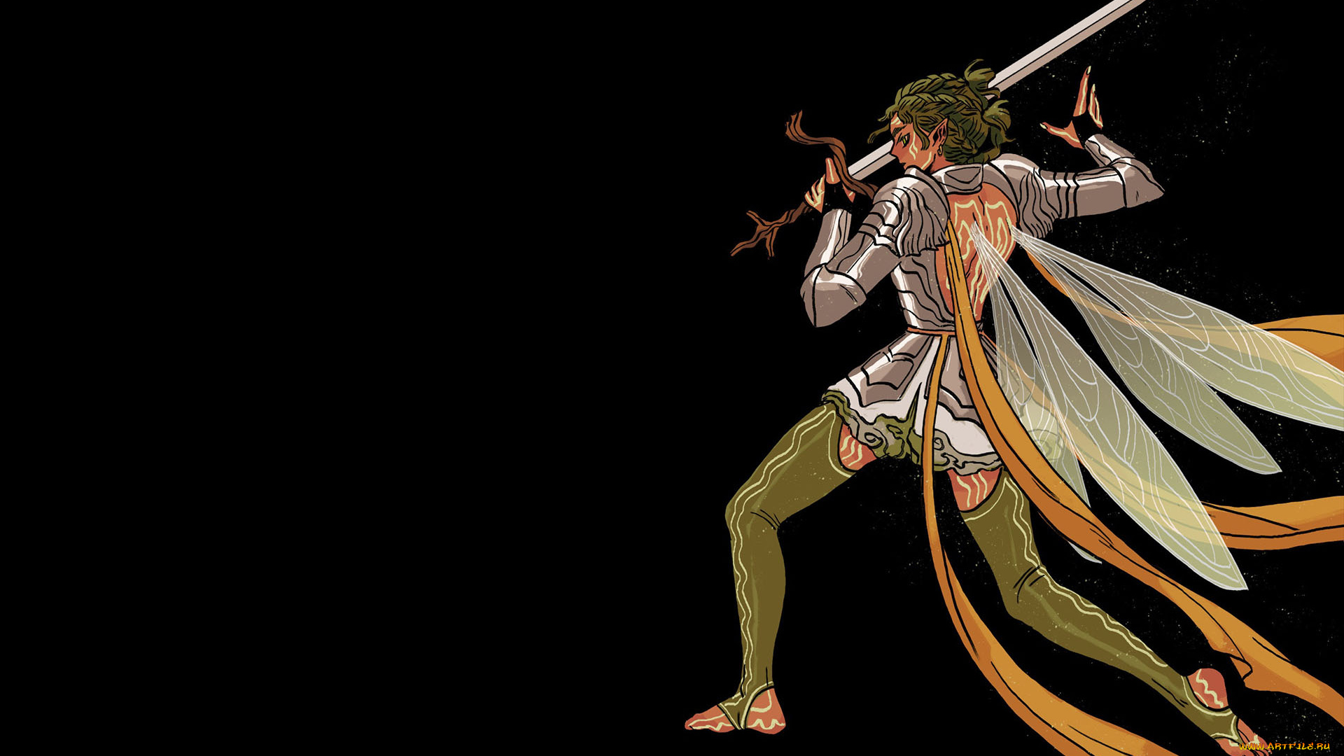 фэнтези, эльфы, эльф, меч, крылья