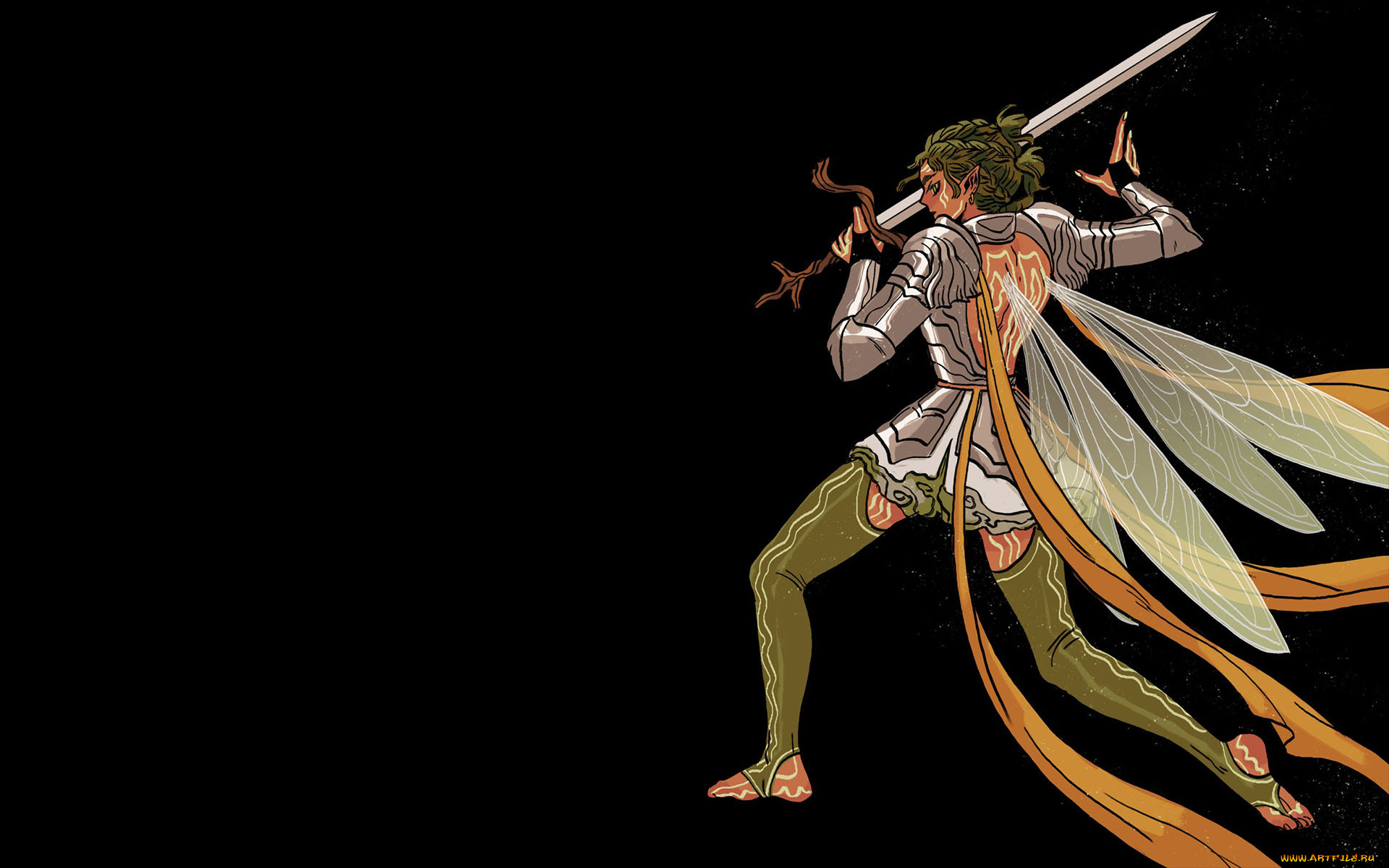 фэнтези, эльфы, эльф, меч, крылья