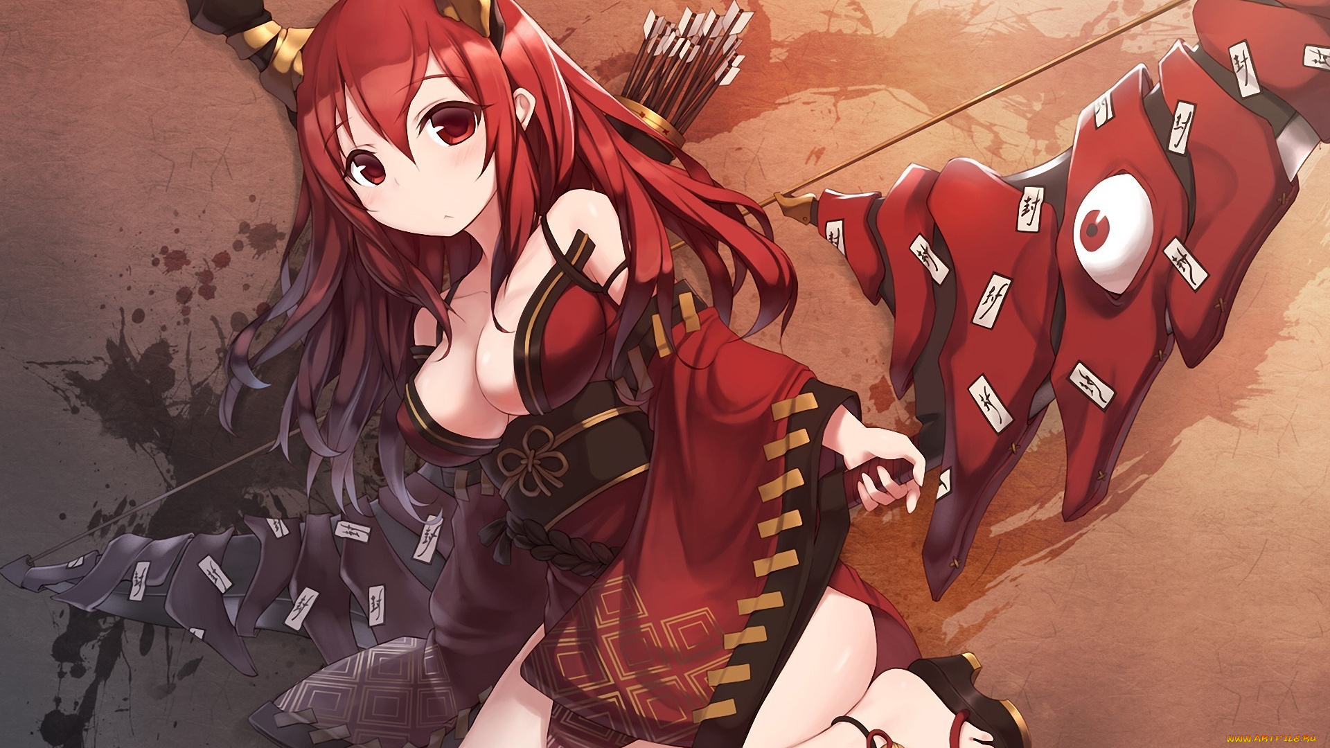 аниме, ангелы, , демоны, девушка, рога, стрелы, печати