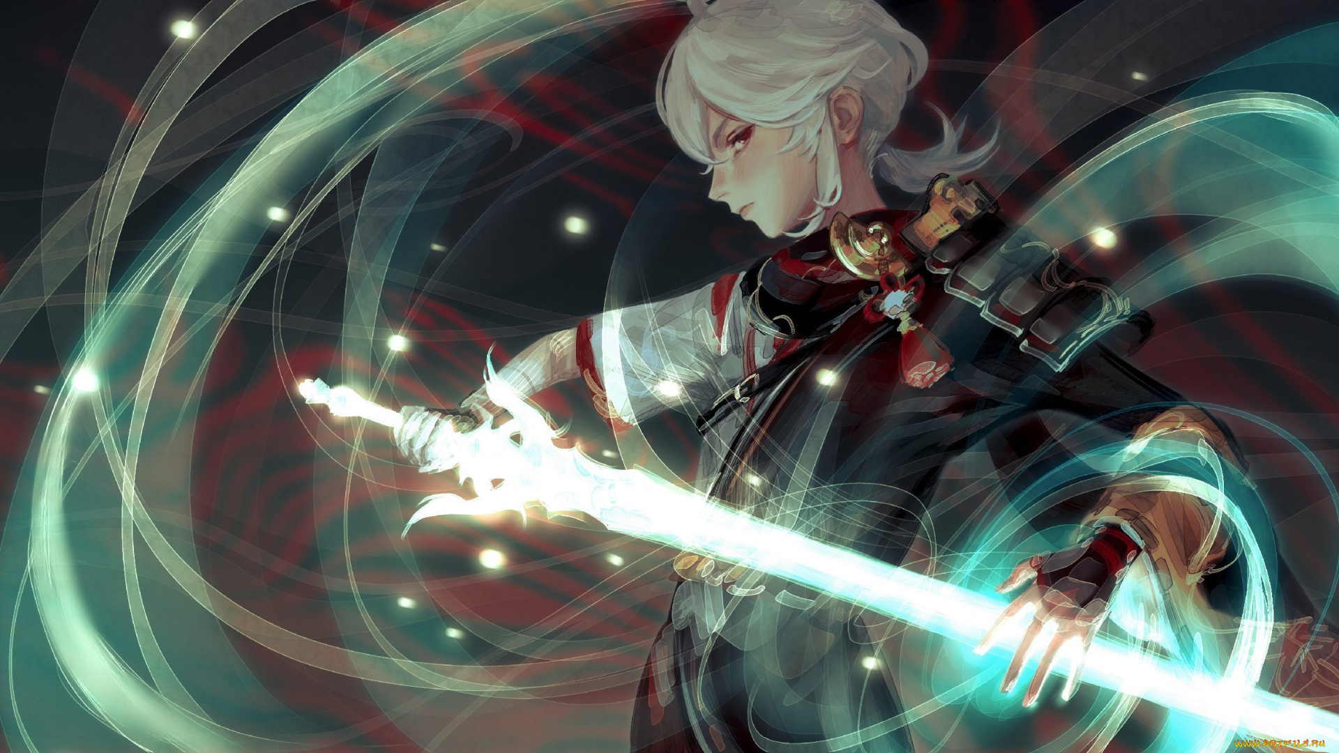 аниме, genshin, impact, парень, меч, магия