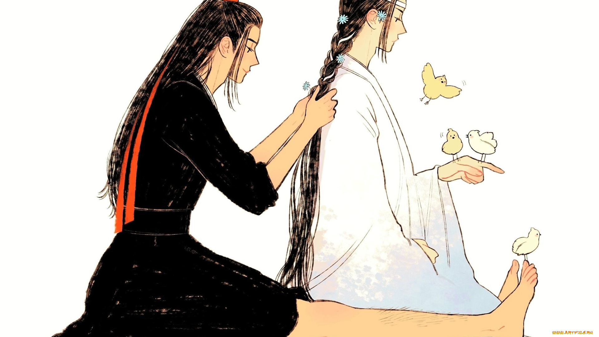 аниме, mo, dao, zu, shi, вэй, усянь, лань, ванцзи, коса, птички