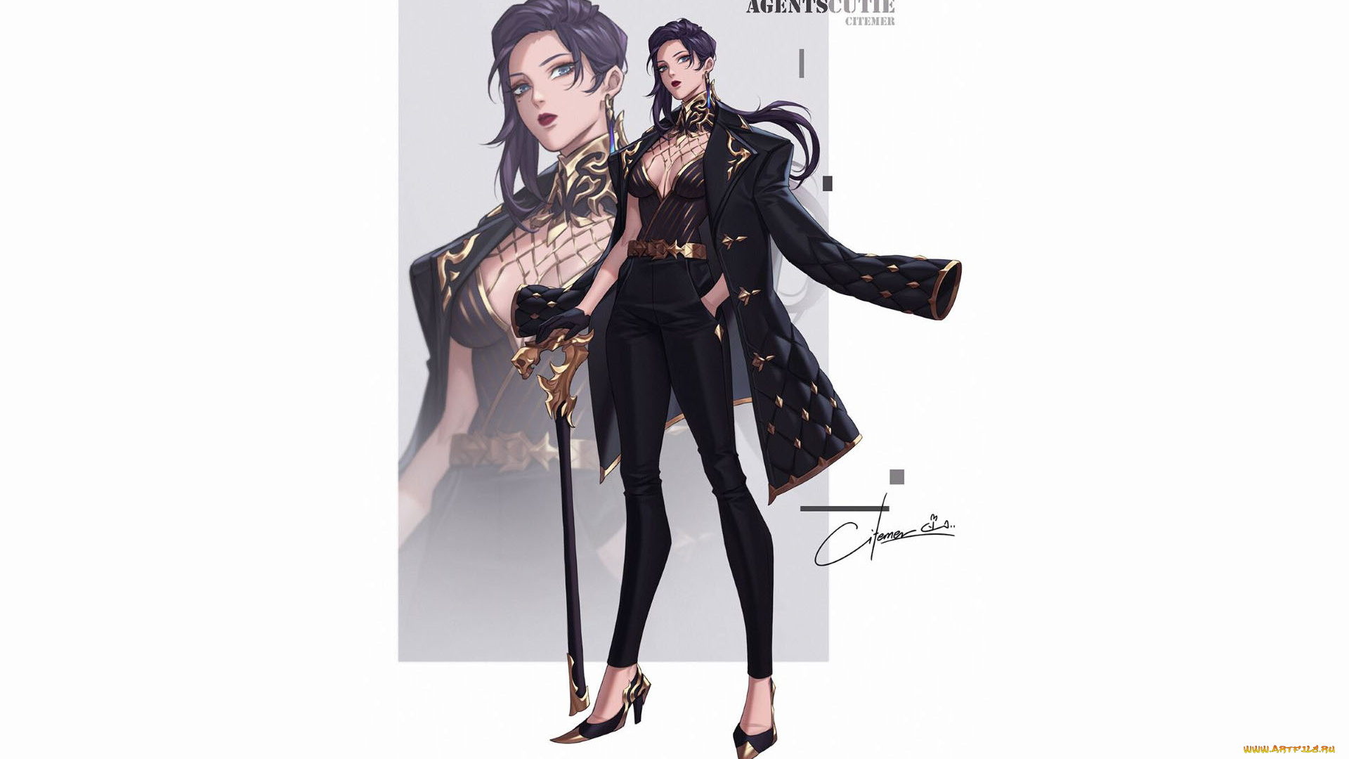 аниме, unknown, , другое, , девушка, пальто, трость