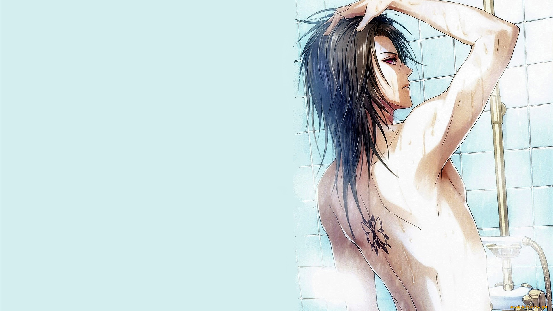 аниме, unknown, , другое, , парень, тату, душ