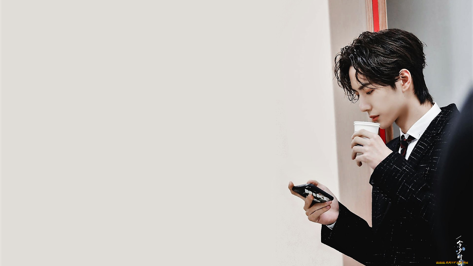 мужчины, wang, yi, bo, актер, стакан, телефон