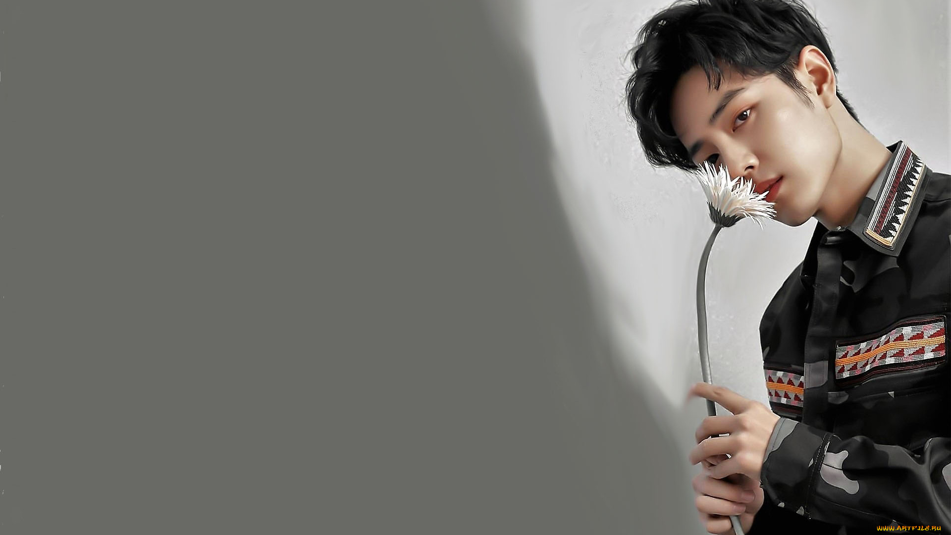 мужчины, xiao, zhan, актер, рубашка, цветок