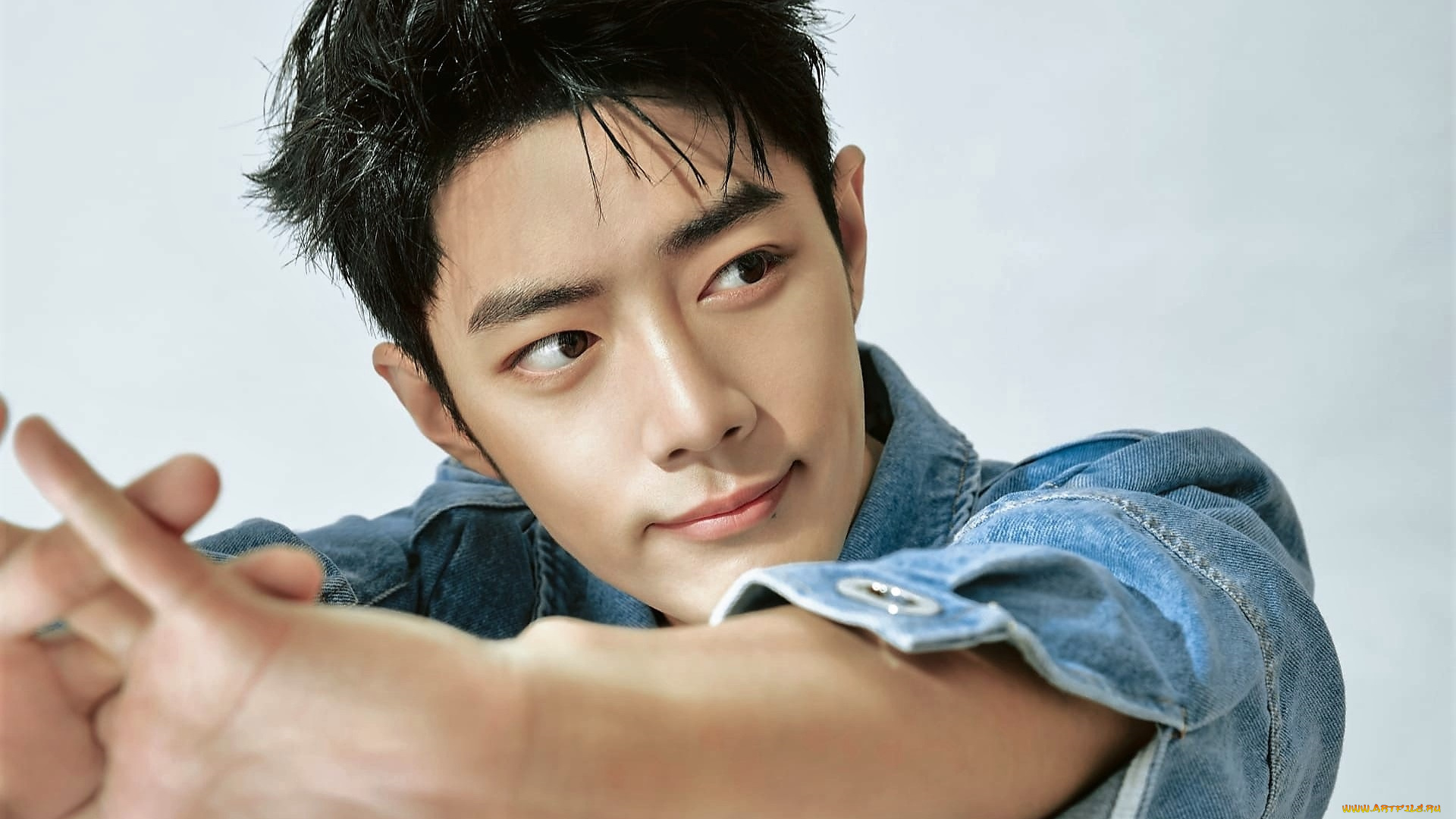 мужчины, xiao, zhan, лицо, руки, куртка