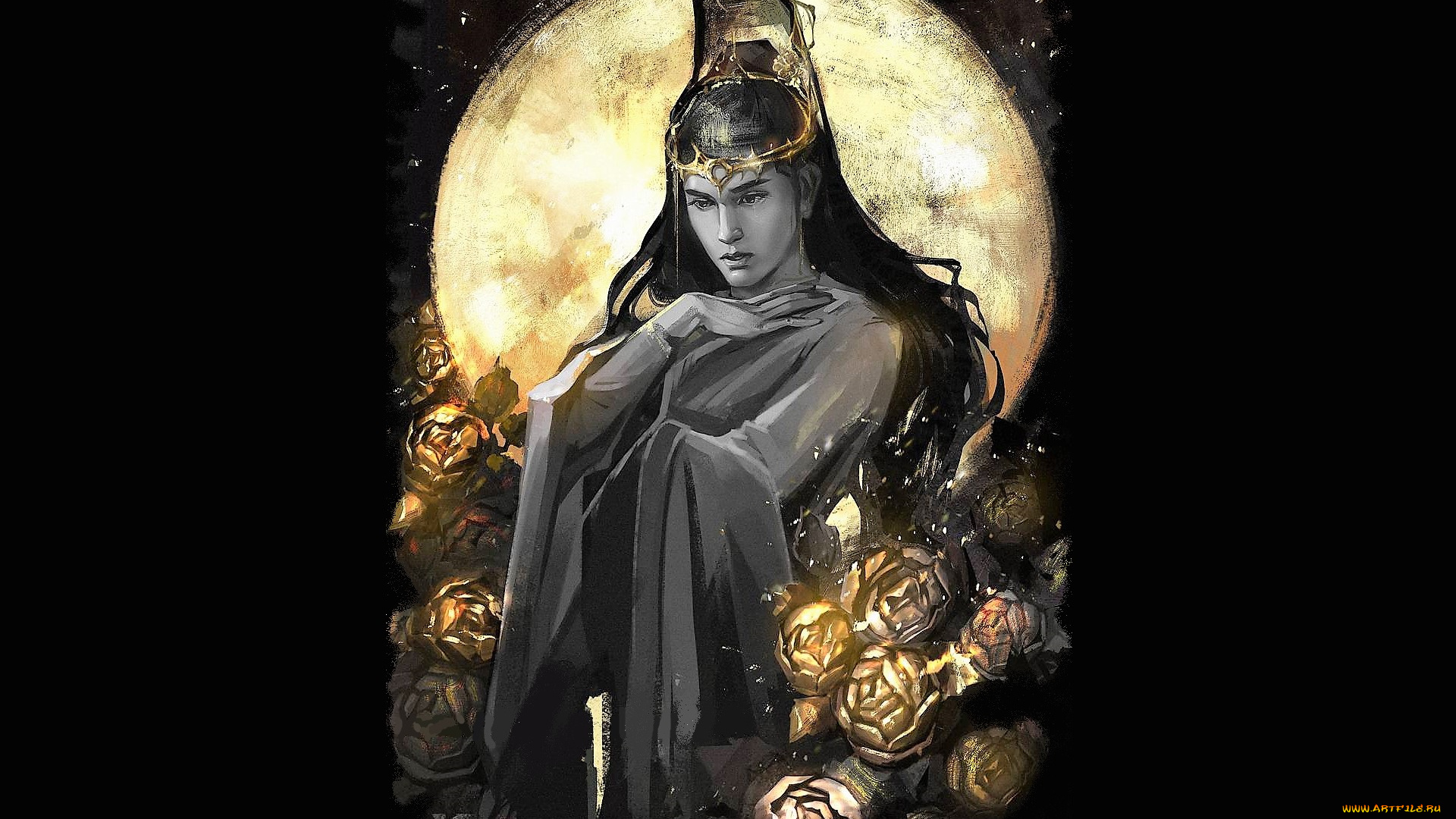 рисованное, кино, , мультфильмы, цзинь, гуанъяо, розы, луна