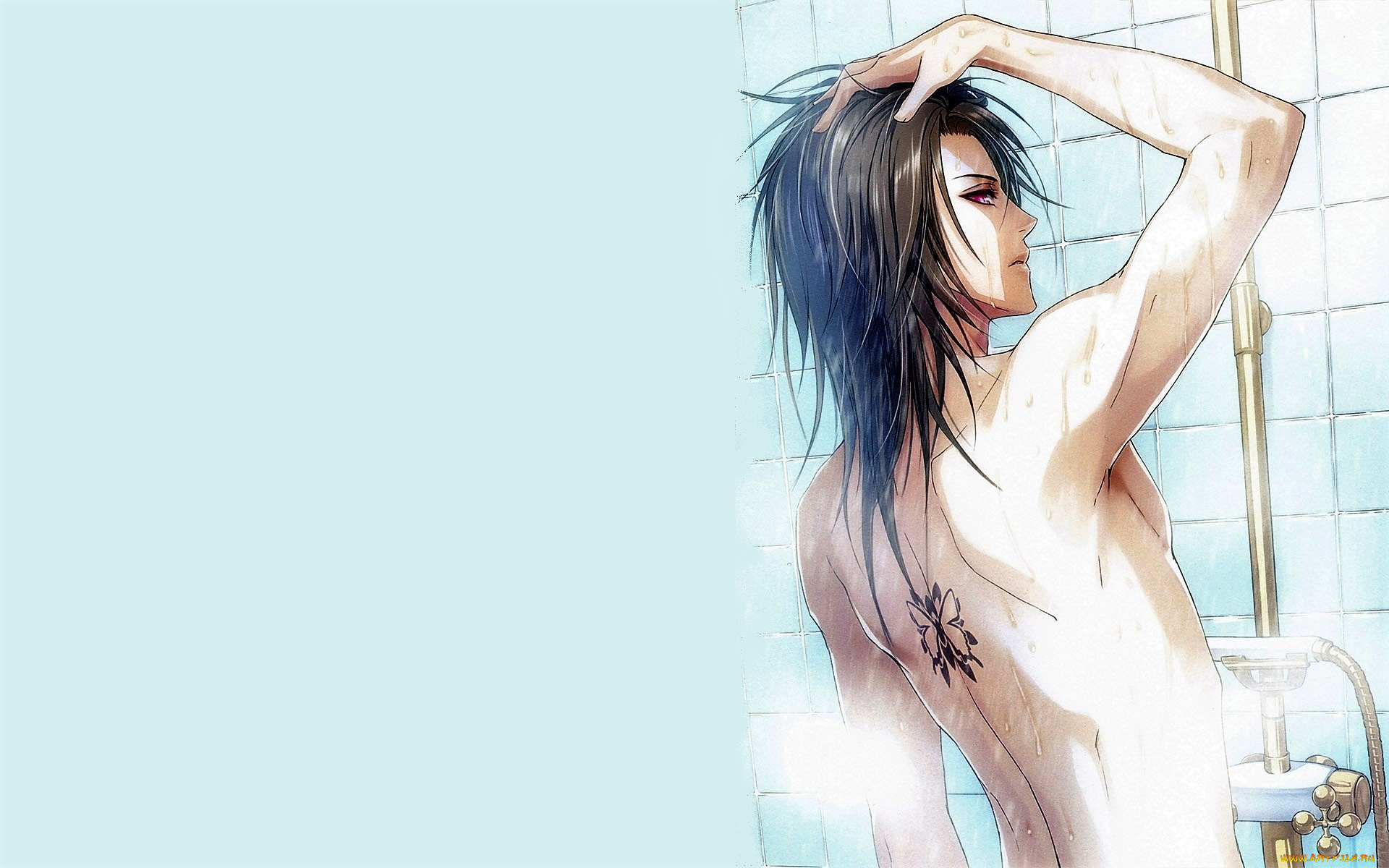 аниме, unknown, , другое, , парень, тату, душ