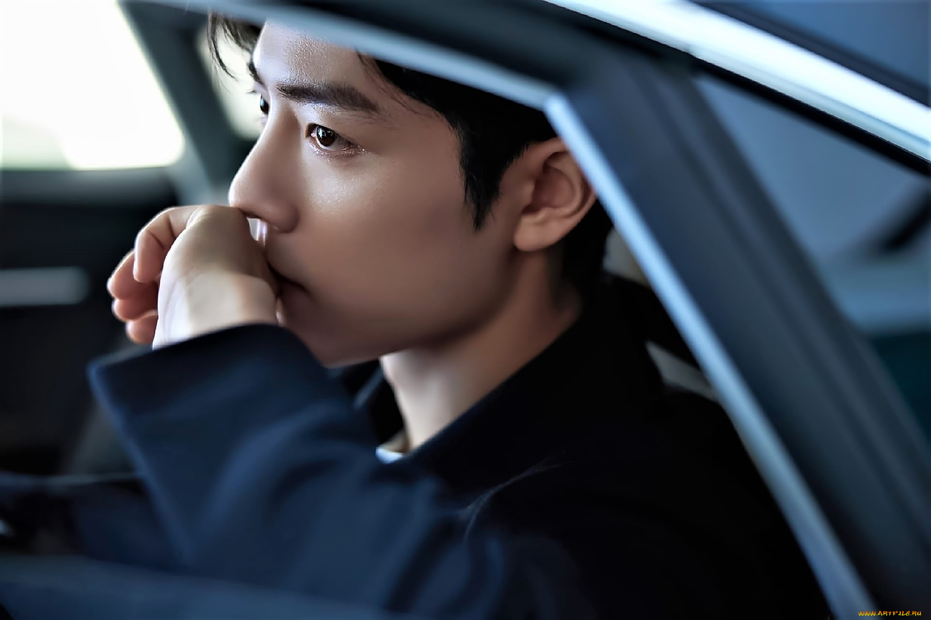 мужчины, xiao, zhan, лицо, машина